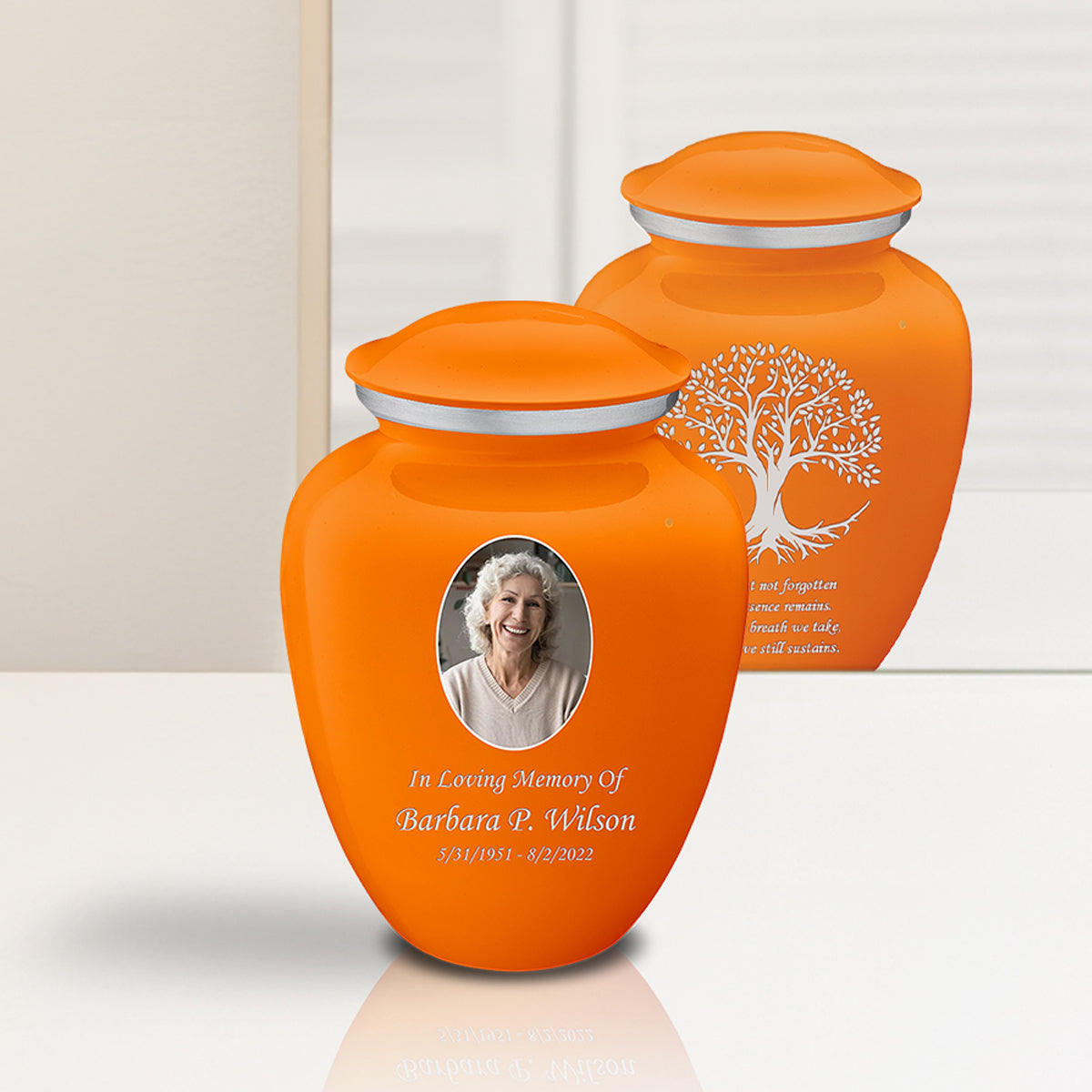 Medium Embrace Burnt Orange Portrait with Tree of Life Cremation Urn