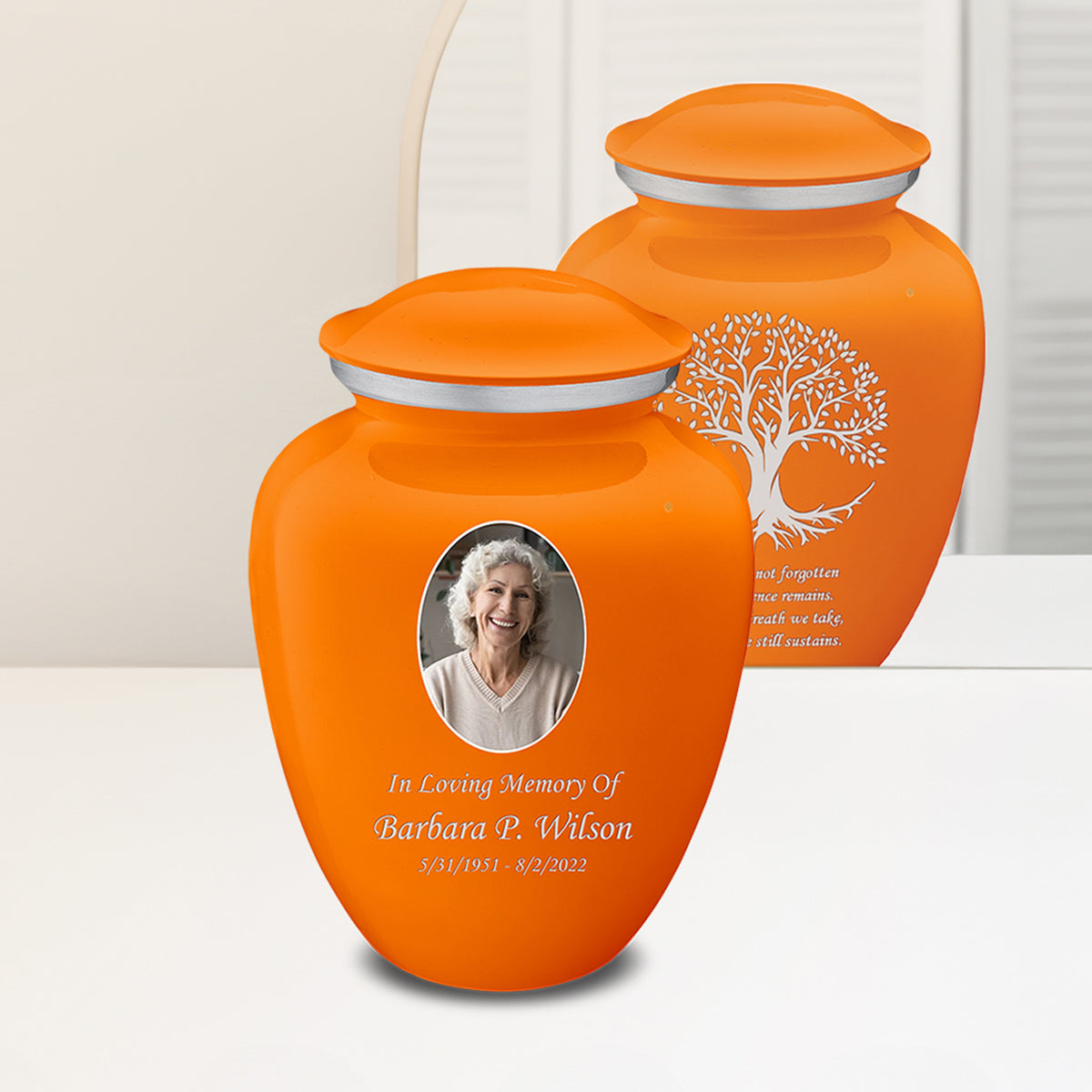 Adult Embrace Burnt Orange Portrait with Tree of Life Cremation Urn