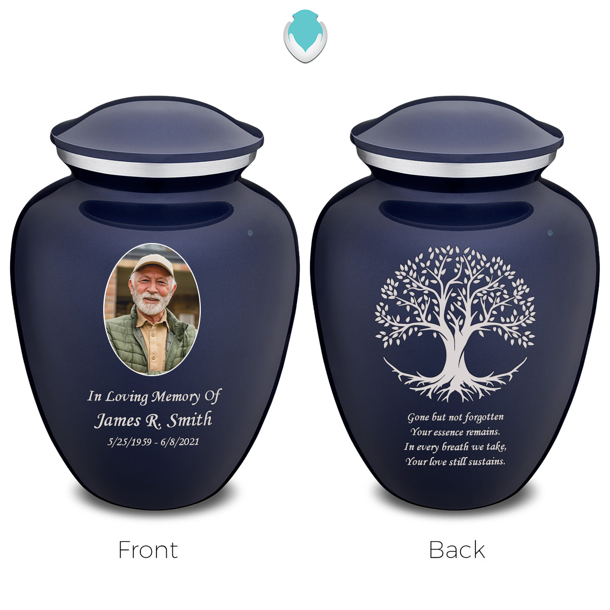 Medium Embrace Cobalt Blue Portrait with Tree of Life Cremation Urn