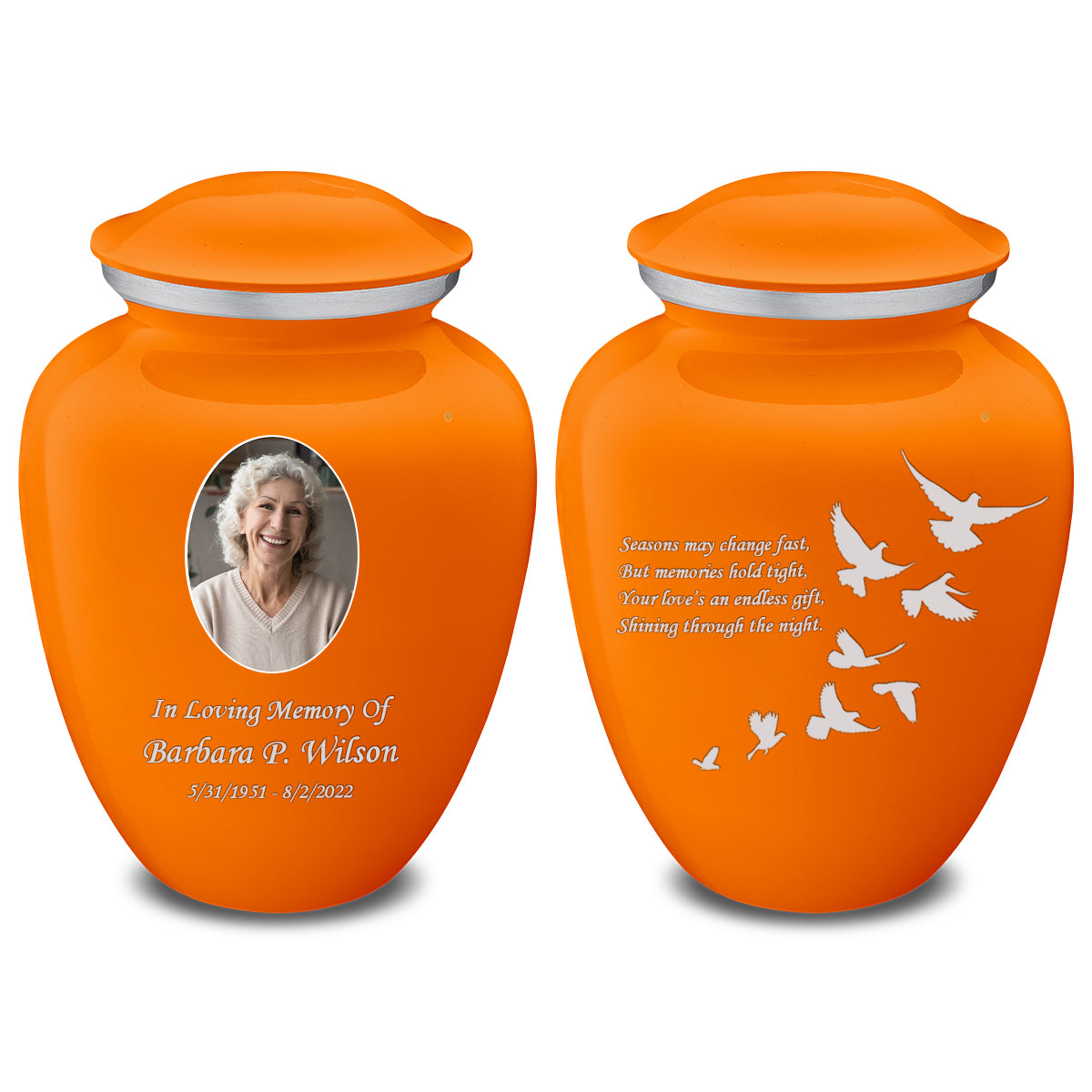 Medium Embrace Burnt Orange Portrait with Doves Cremation Urn