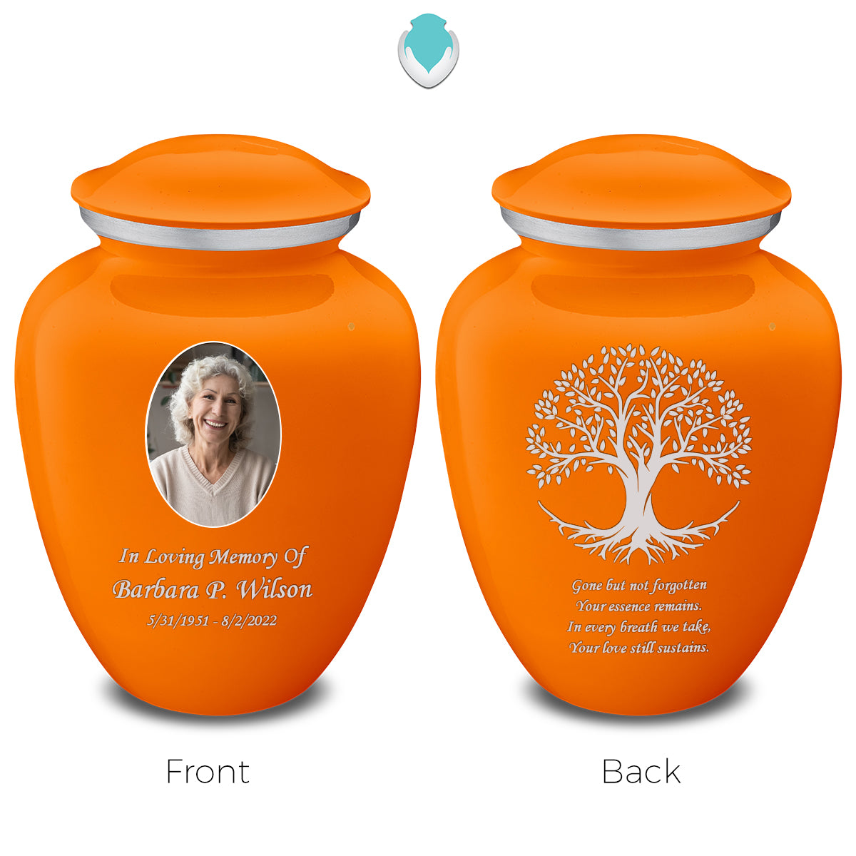 Medium Embrace Burnt Orange Portrait with Tree of Life Cremation Urn