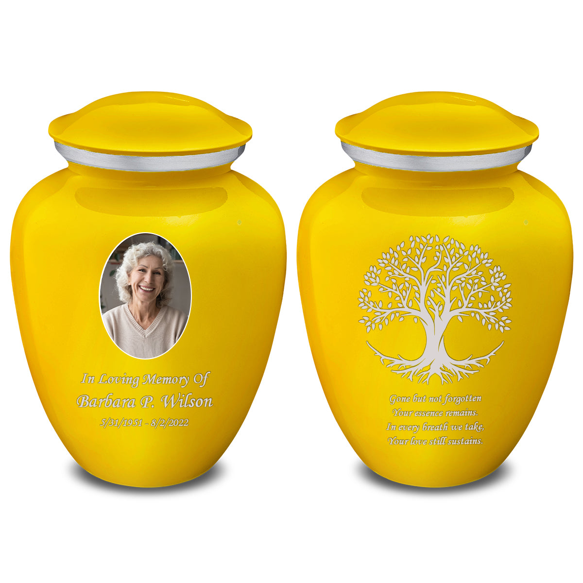 Medium Embrace Yellow Portrait with Tree of Life Cremation Urn