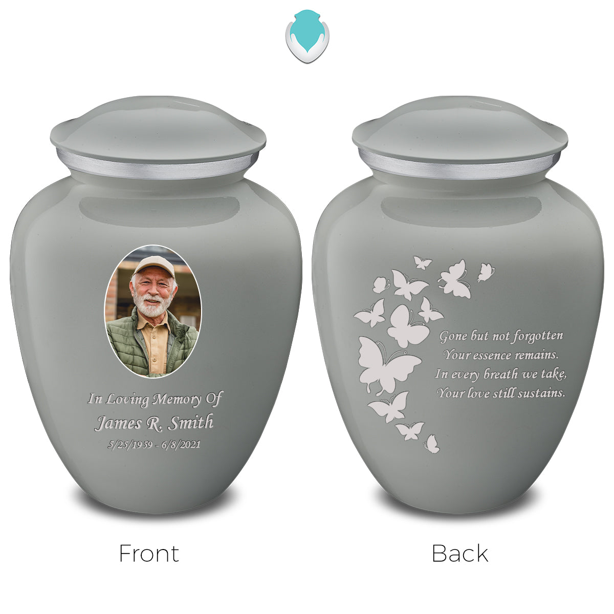 Adult Embrace Slate Grey Portrait with Butterflies Cremation Urn
