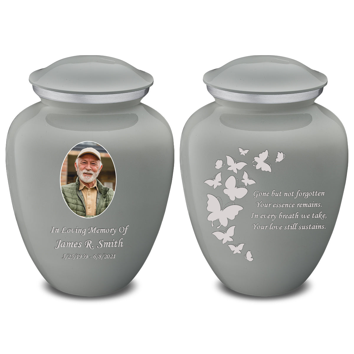 Adult Embrace Slate Grey Portrait with Butterflies Cremation Urn