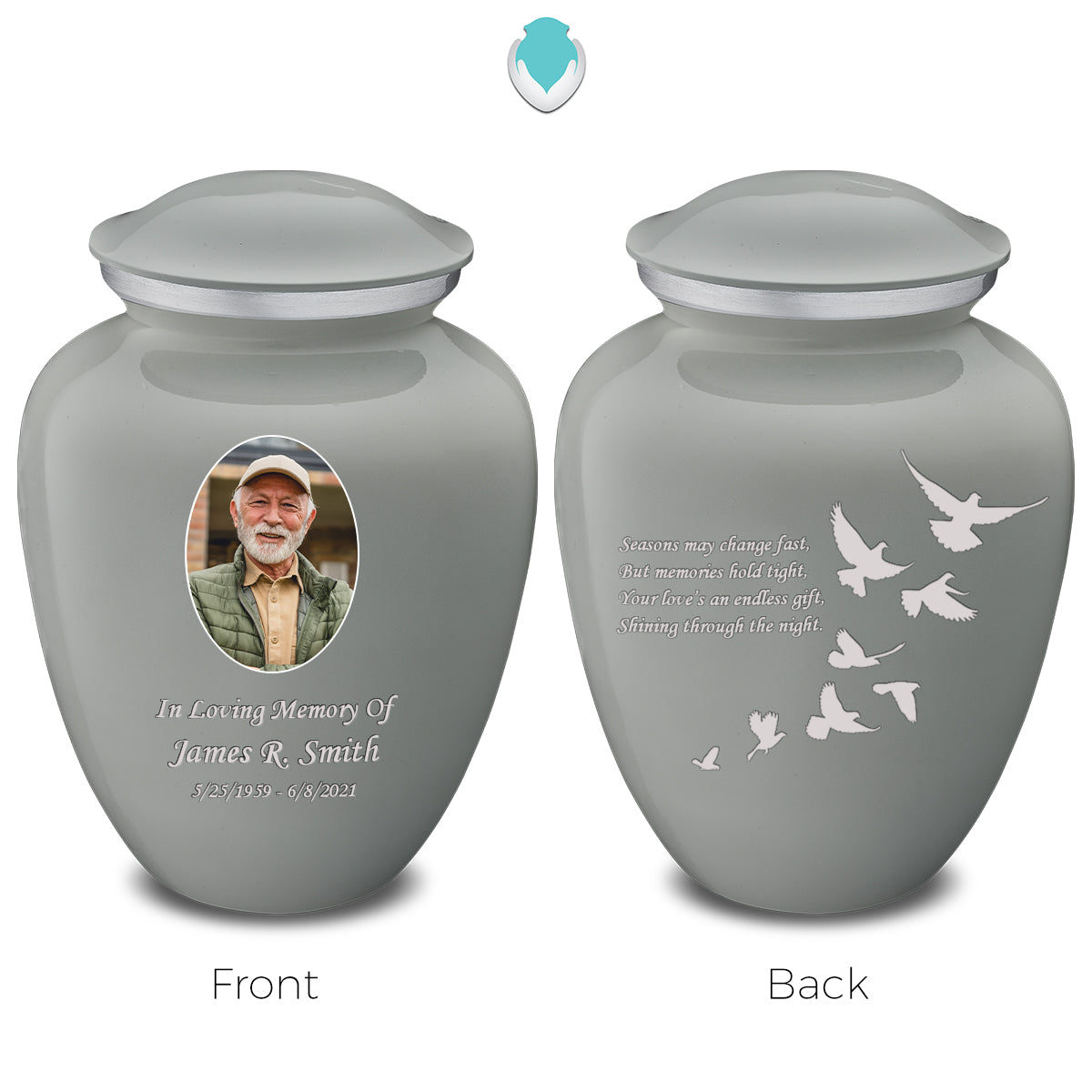 Medium Embrace Slate Grey Portrait with Doves Cremation Urn