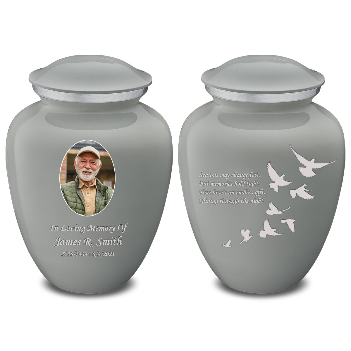 Medium Embrace Slate Grey Portrait with Doves Cremation Urn