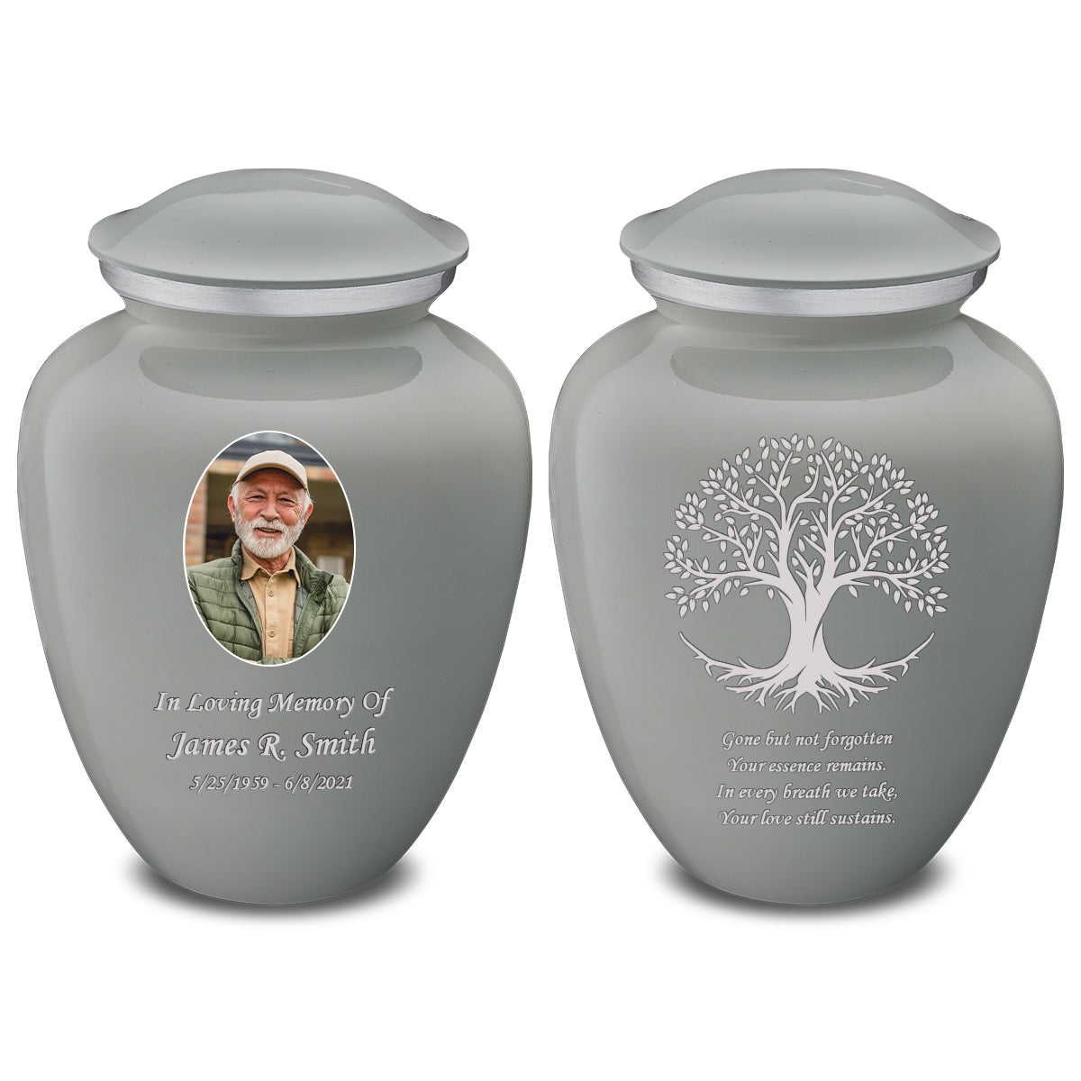 Medium Embrace Slate Grey Portrait with Tree of Life Cremation Urn