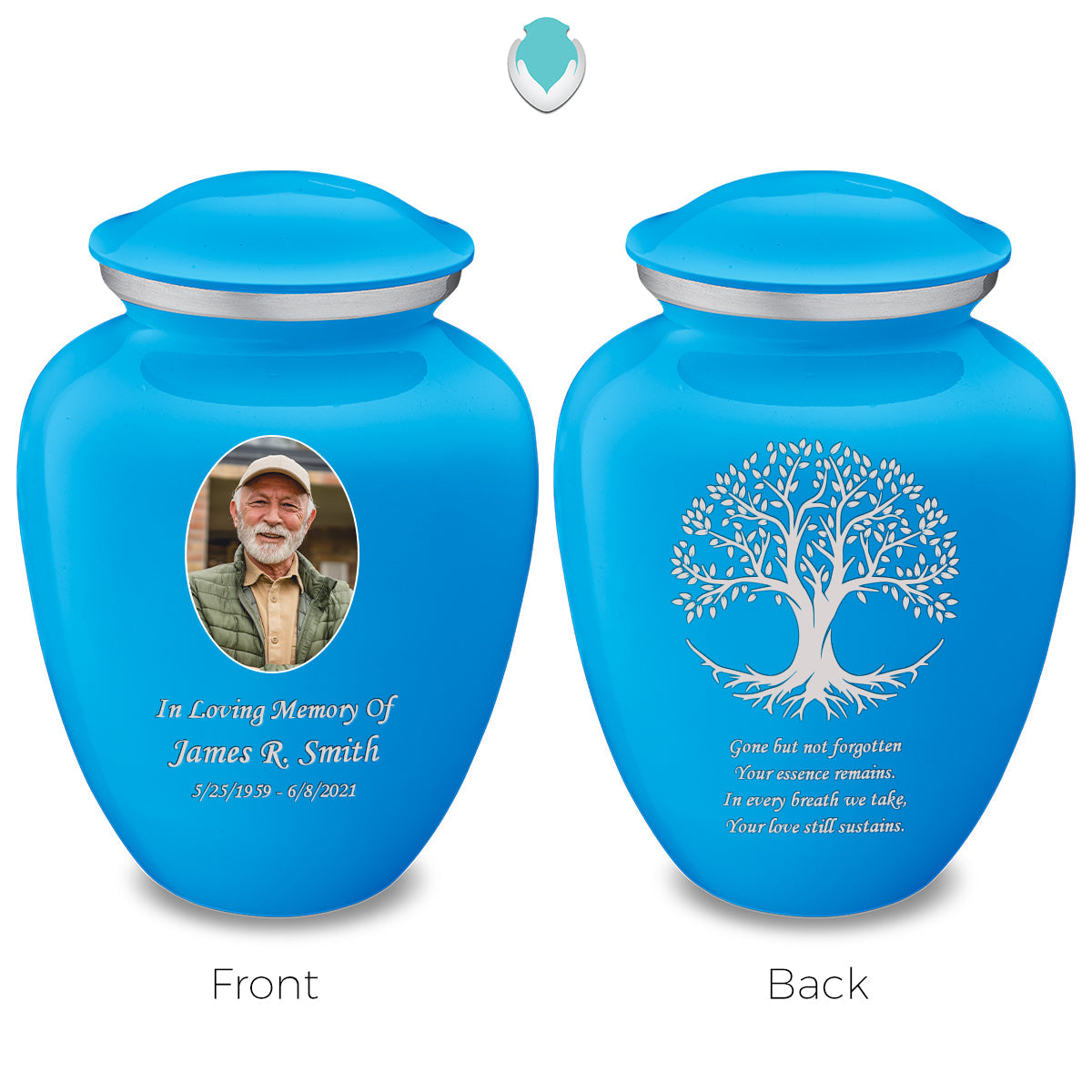 Adult Embrace Racing Blue Portrait with Tree of Life Cremation Urn