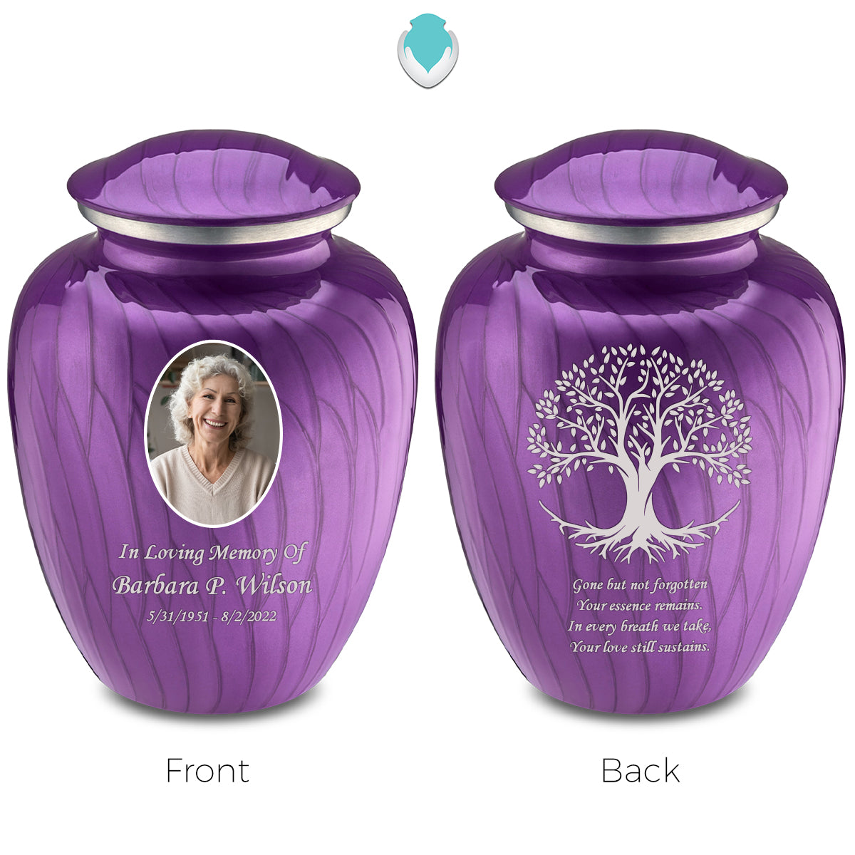 Medium Embrace Pearl Purple Portrait with Tree of Life Cremation Urn