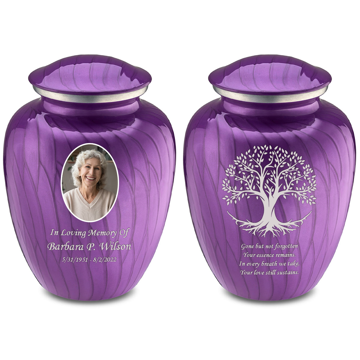 Medium Embrace Pearl Purple Portrait with Tree of Life Cremation Urn