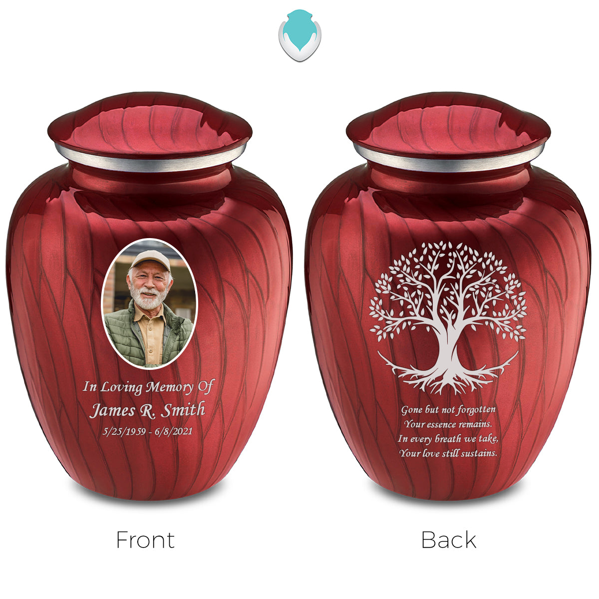 Medium Embrace Pearl Candy Red Portrait with Tree of Life Cremation Urn
