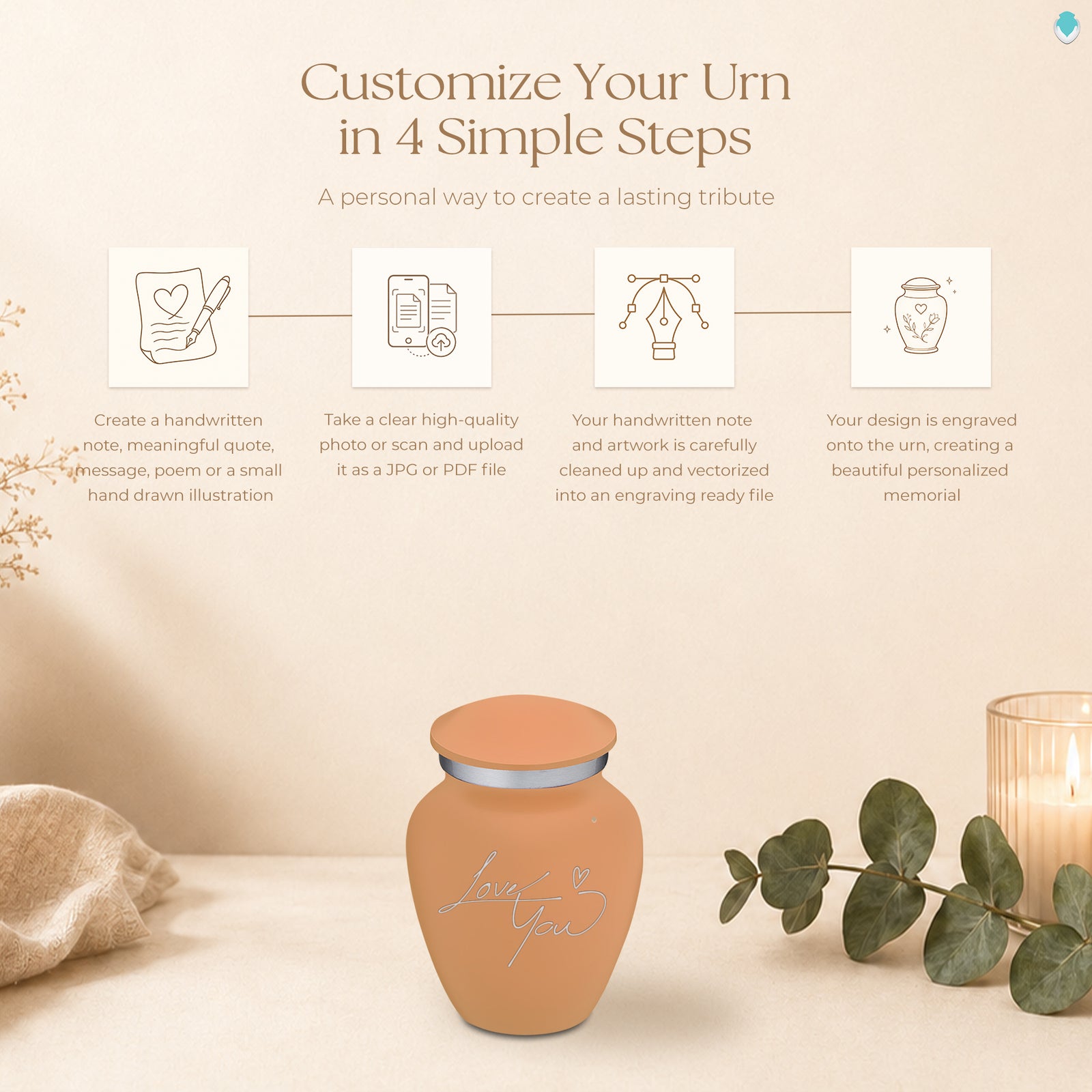 Keepsake Embrace Beige Handwritten Cremation Urn