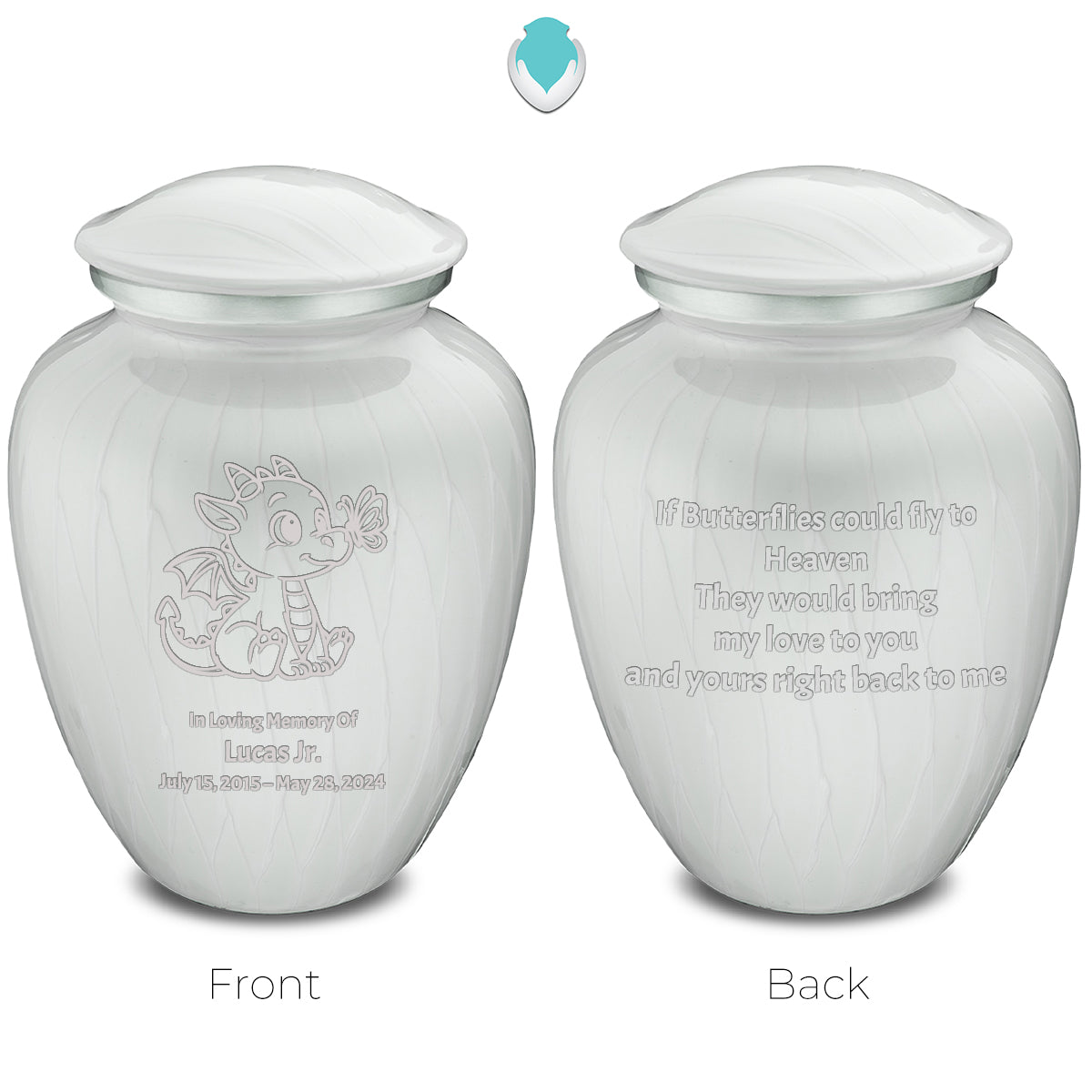 Medium Embrace Pearl White Baby Dragon Cremation Urn