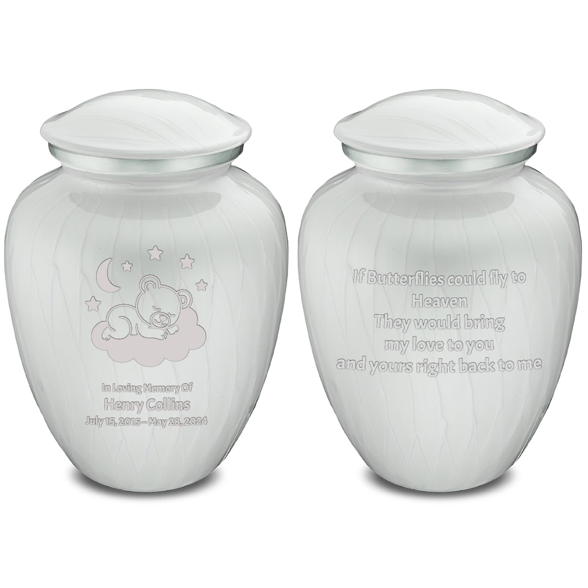 Medium Embrace Pearl White Sleeping Teddy Cremation Urn