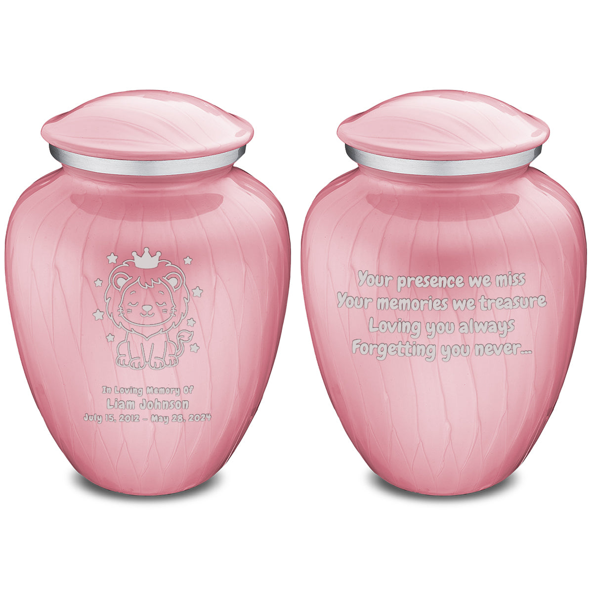 Medium Embrace Pearl Light Pink Baby Lion Cremation Urn