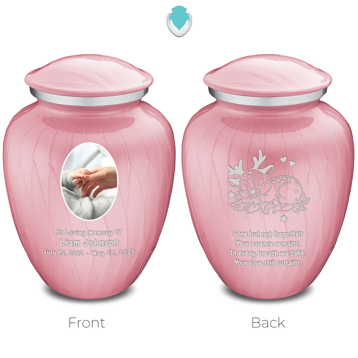 Small Embrace Pearl Light Pink Portrait with Baby Deer Cremation Urn