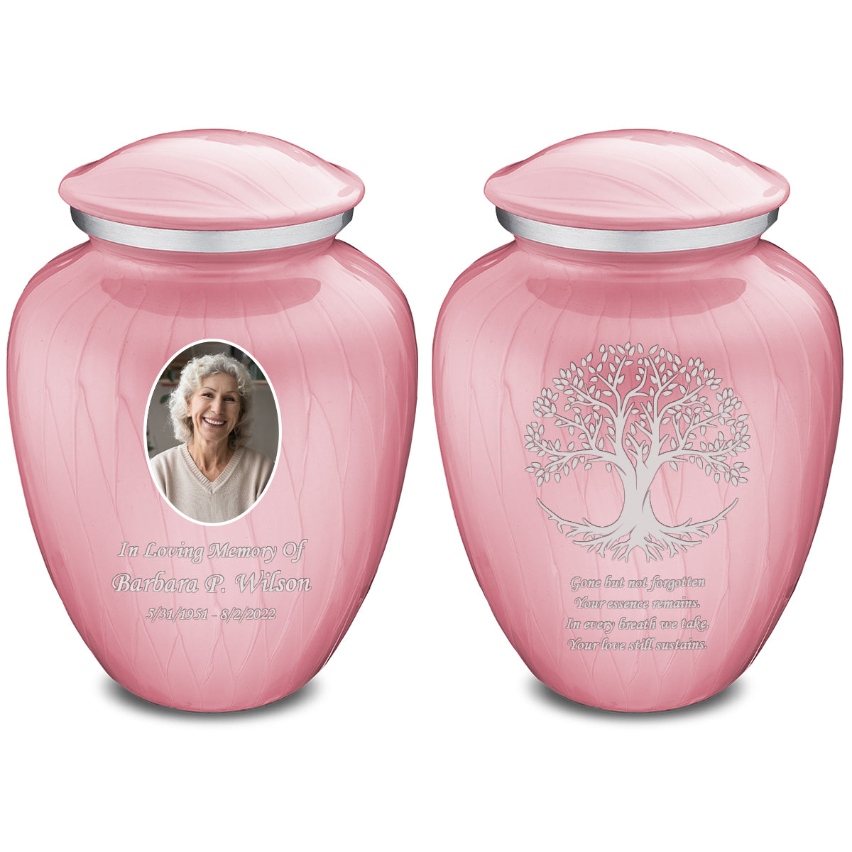 Adult Embrace Pearl Pink Portrait with Tree of Life Cremation Urn
