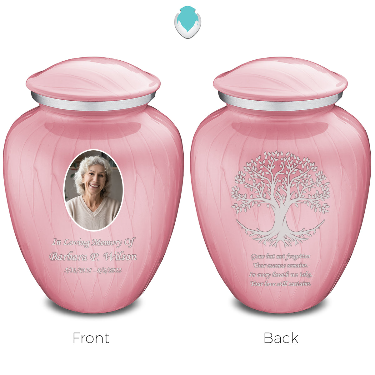 Medium Embrace Pearl Pink Portrait with Tree of Life Cremation Urn