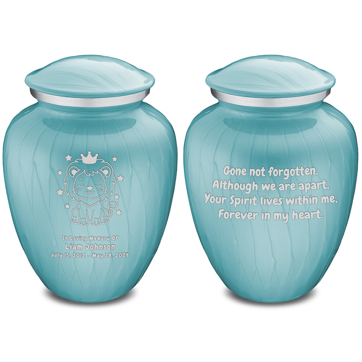 Medium Embrace Pearl Light Blue Baby Lion Cremation Urn