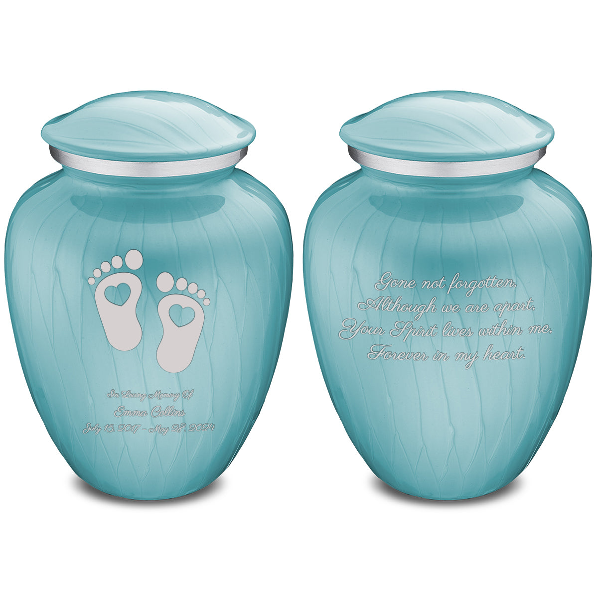 Medium Embrace Pearl Light Blue Loving Heart Feet Cremation Urn