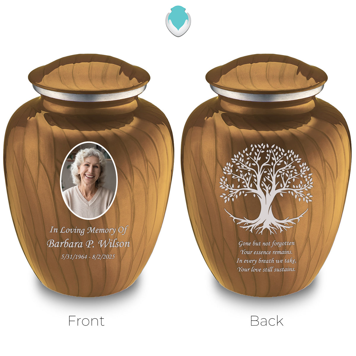 Medium Embrace Pearl Gold Portrait with Tree of Life Cremation Urn