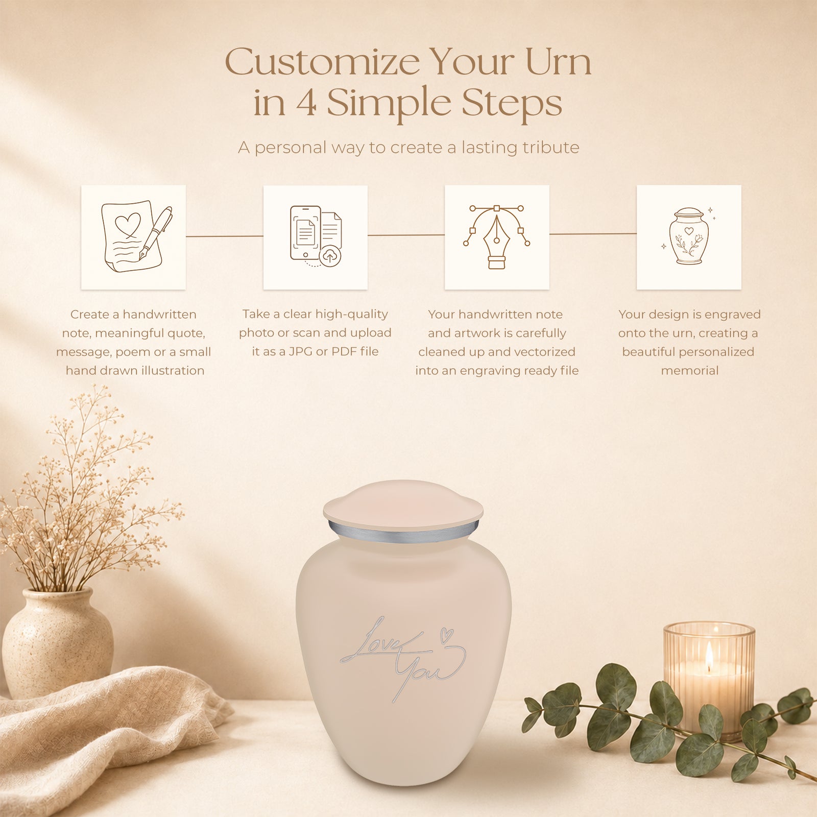 Medium Embrace Handwritten Memorial Cremation Urn