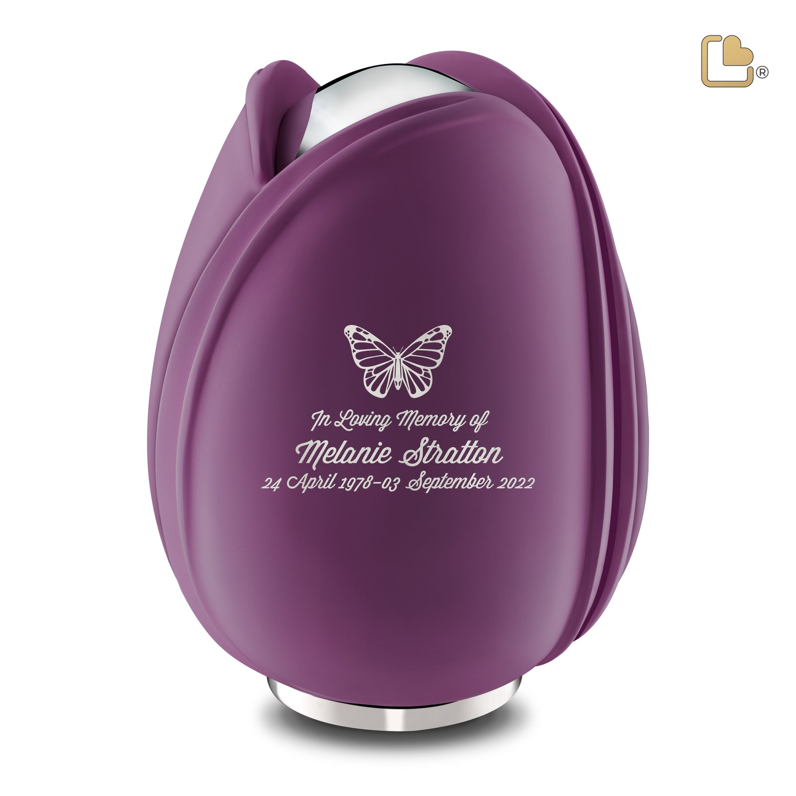 Tulip Standard Adult Urn Purple & Polished Silver