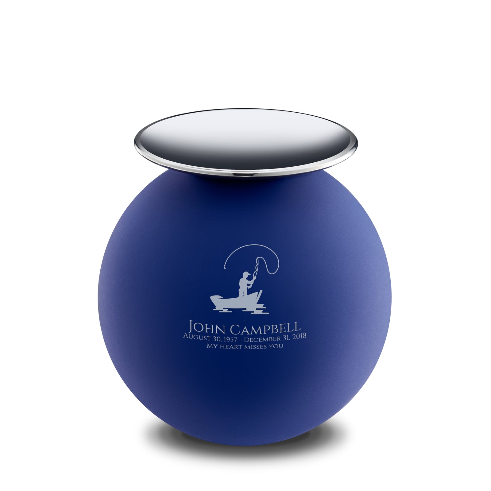 Crescent Sphere Standard Adult Urn Navy & Polished Silver