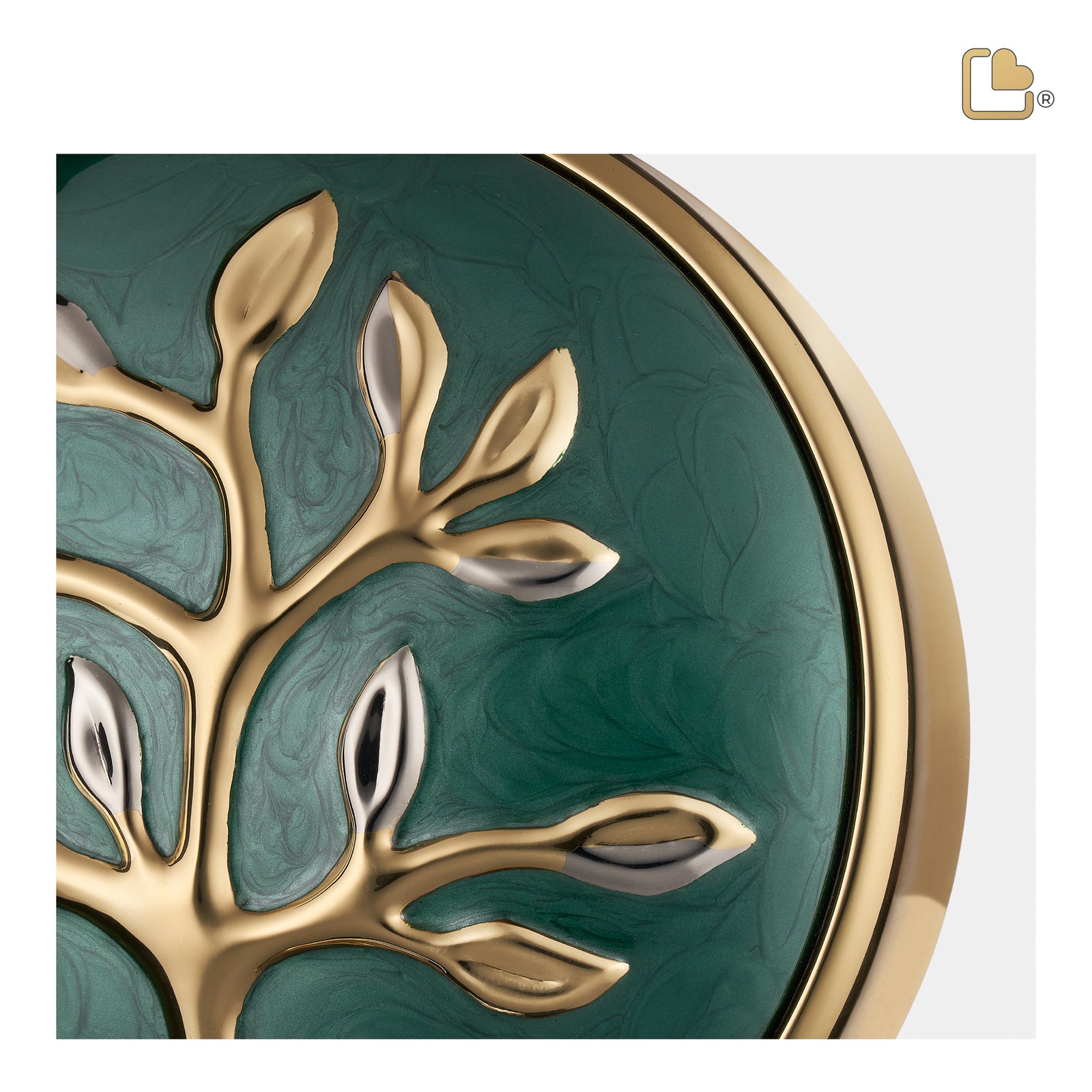 Tree of Love Standard Adult Urn Pearl Green & Polished Gold