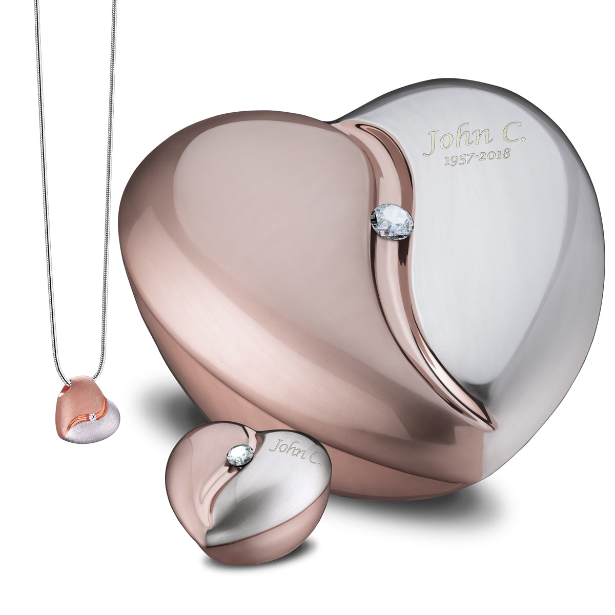 HeartFelt Standard Adult Urn Brushed Rose Gold With Crystal