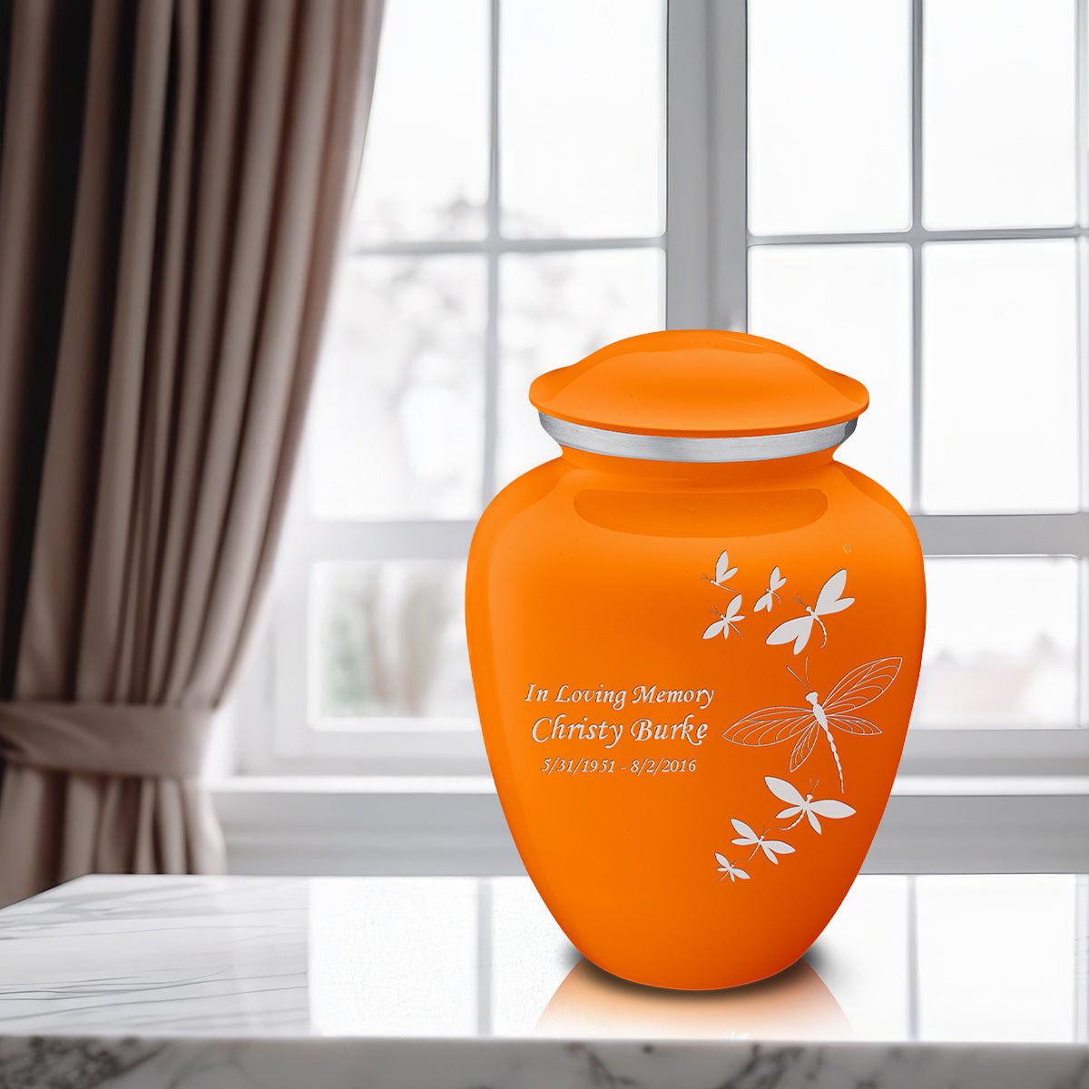 Adult Embrace Burnt Orange Dragonflies Cremation Urn