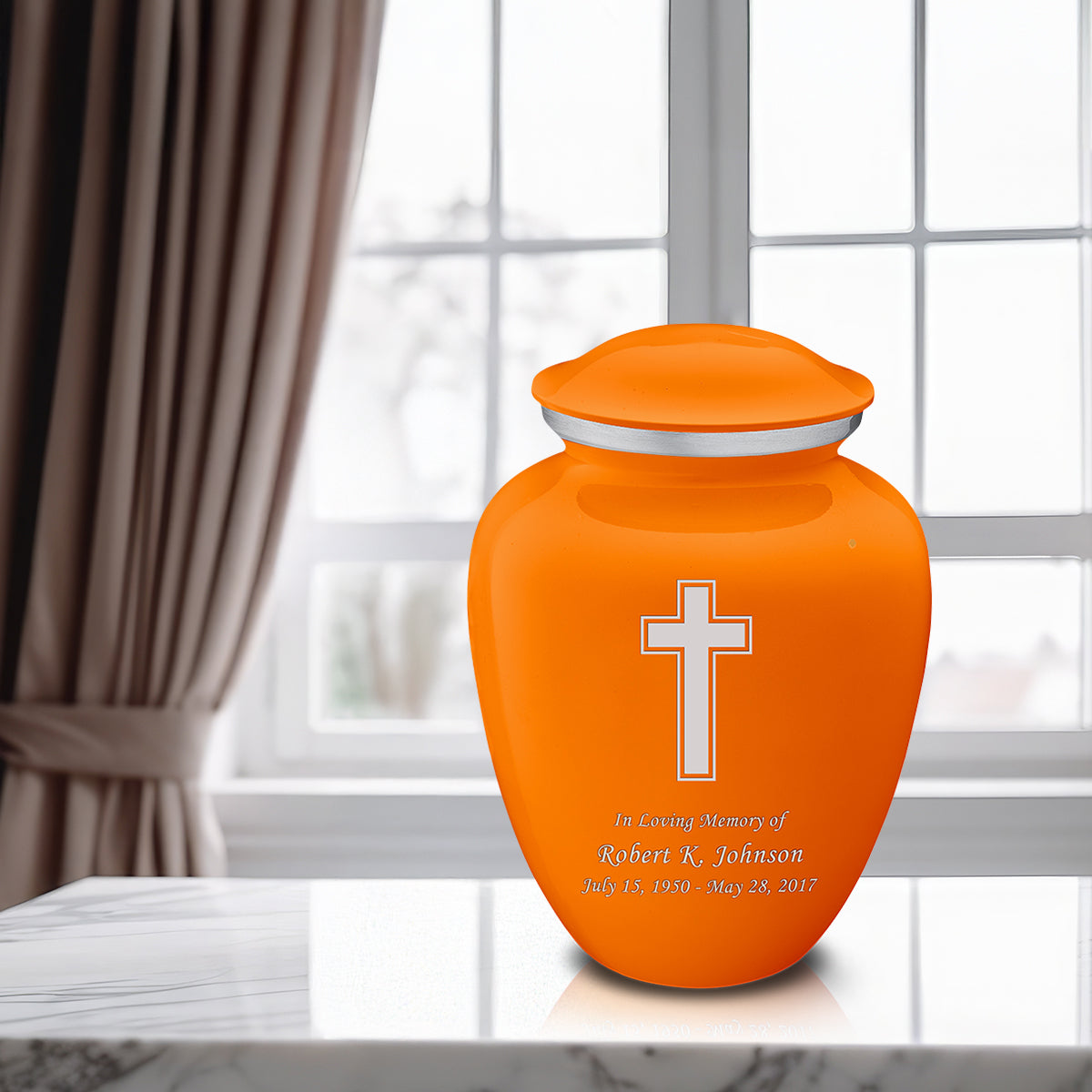 Adult Embrace Burnt Orange Simple Cross Cremation Urn