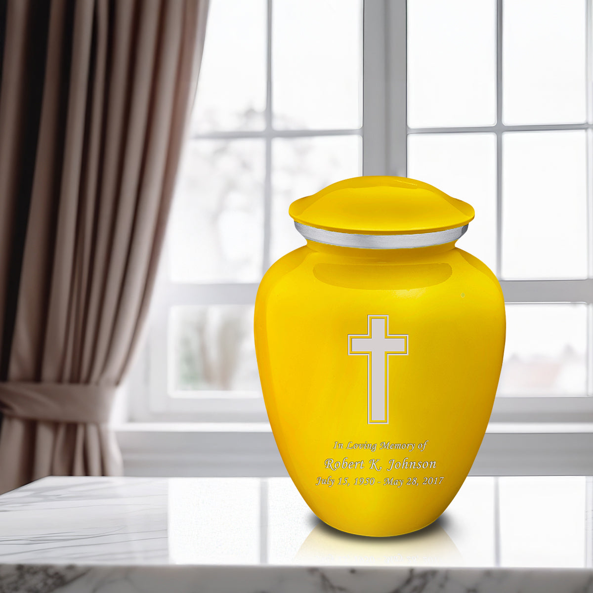Adult Embrace Yellow Simple Cross Cremation Urn