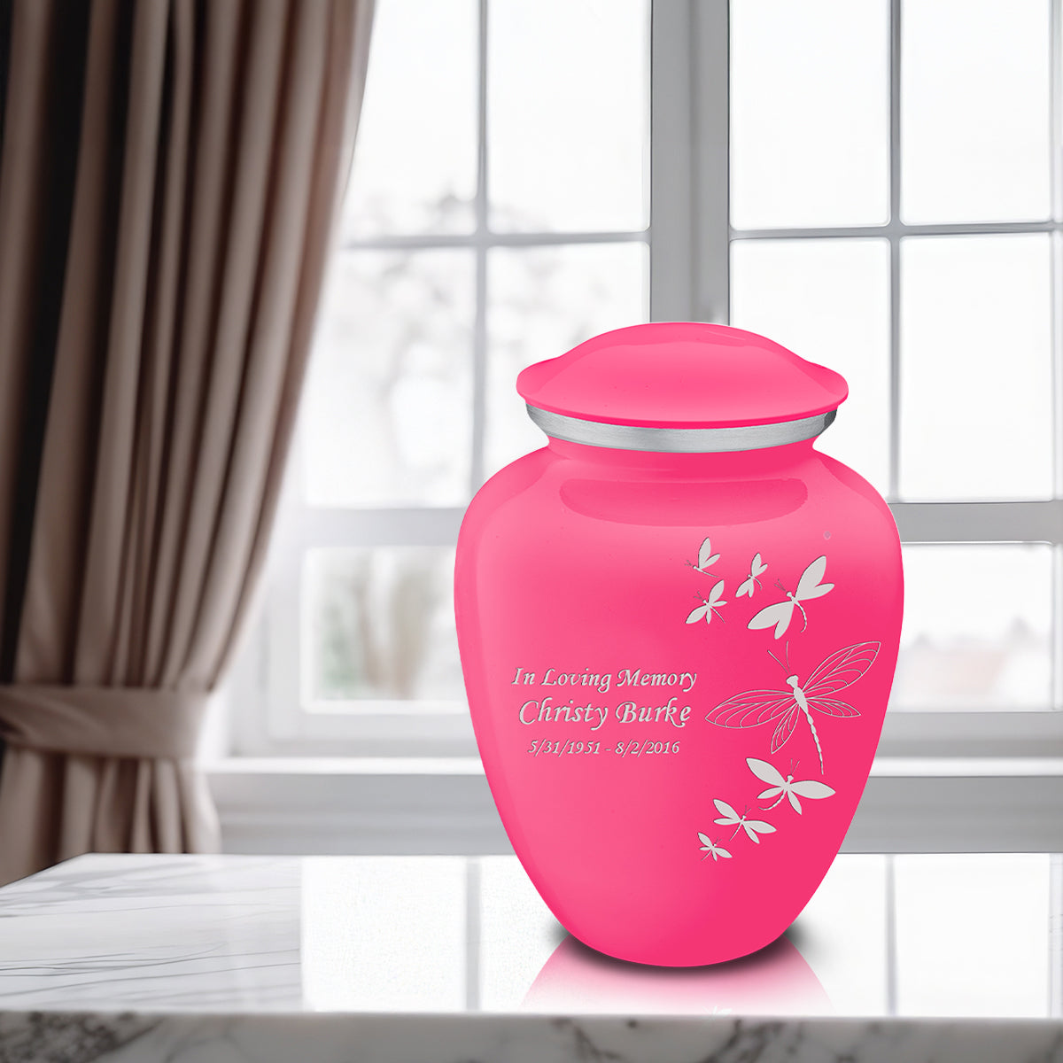 Adult Embrace Bright Pink Dragonflies Cremation Urn