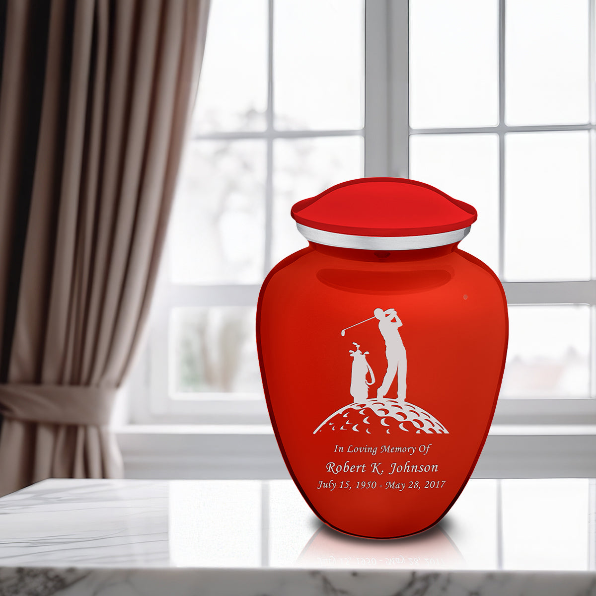 Adult Embrace Bright Red Golfer Cremation Urn
