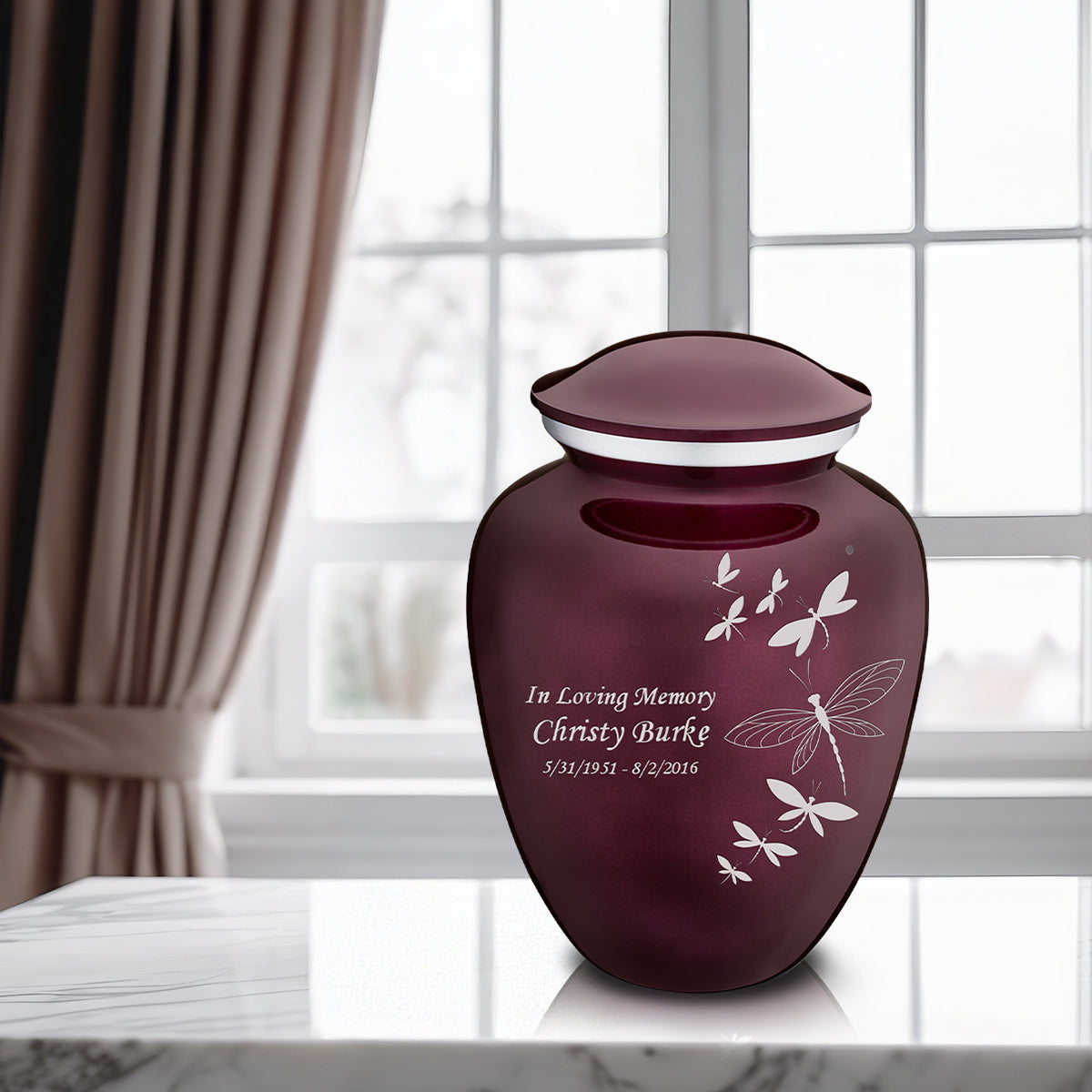 Adult Embrace Cherry Purple Dragonflies Cremation Urn