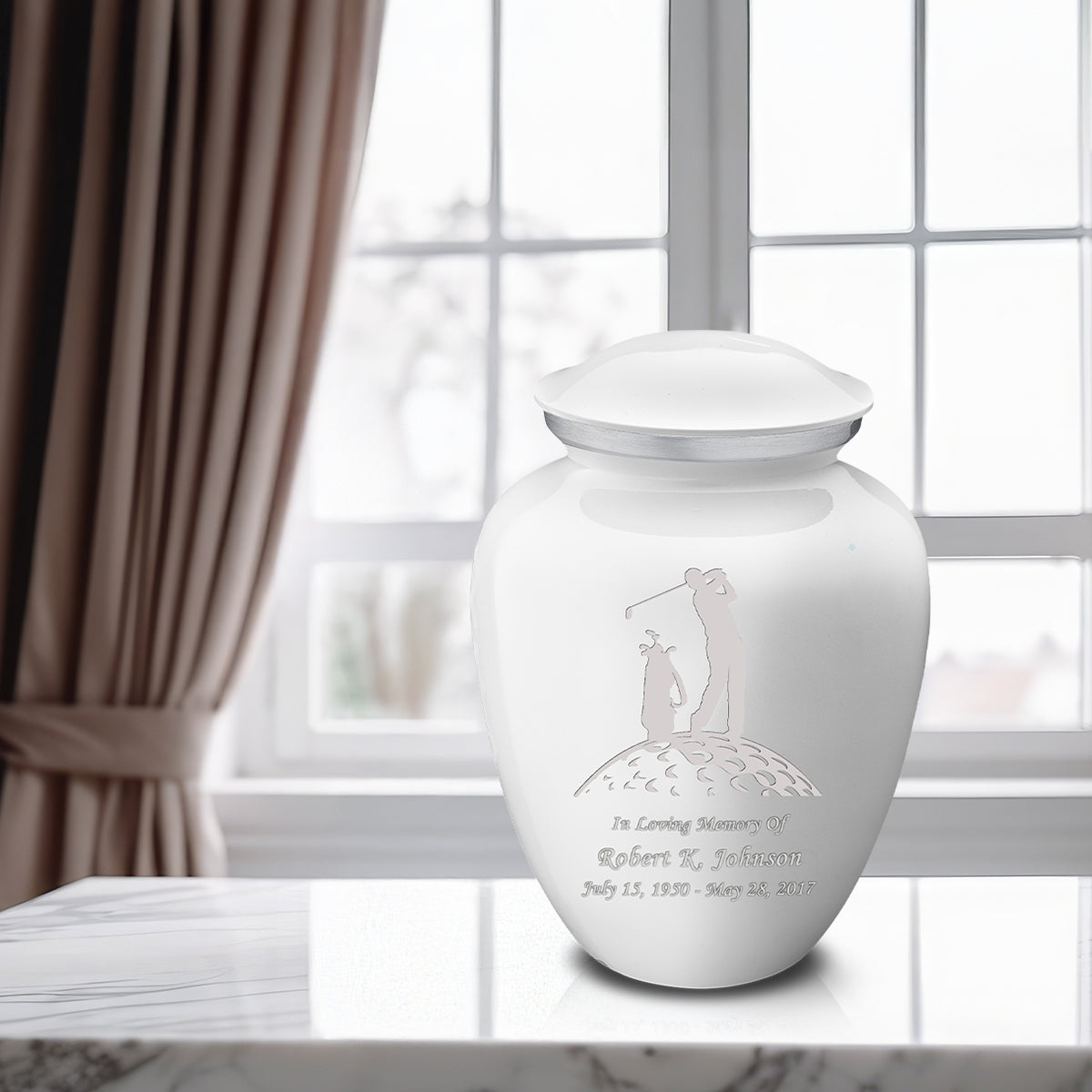 Adult White Embrace Golfer Cremation Urn