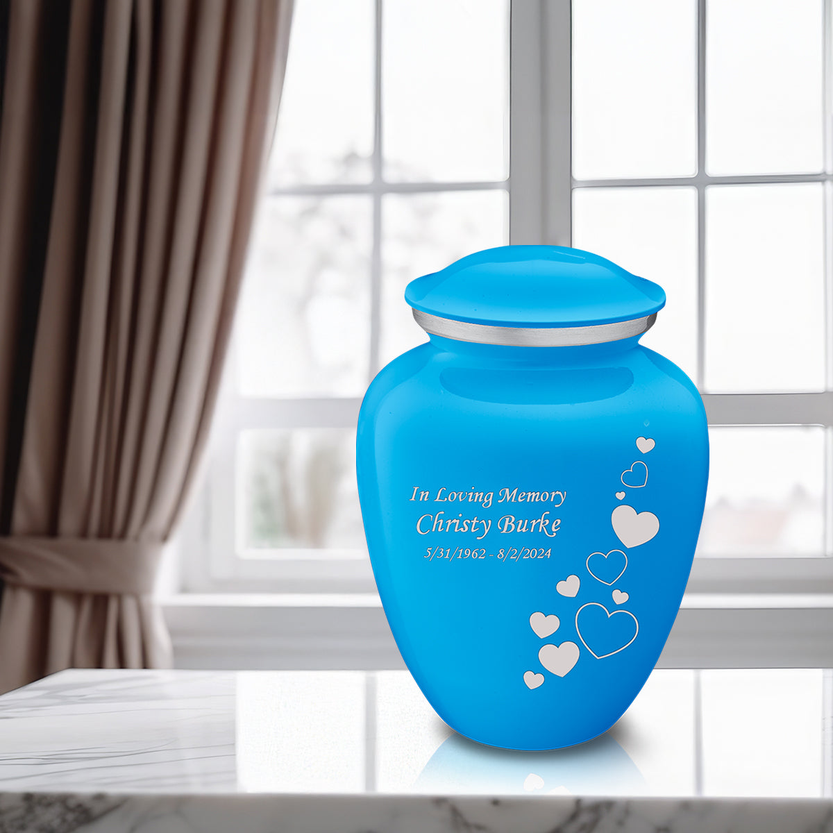 Adult Embrace Racing Blue Floating Heart Cremation Urn
