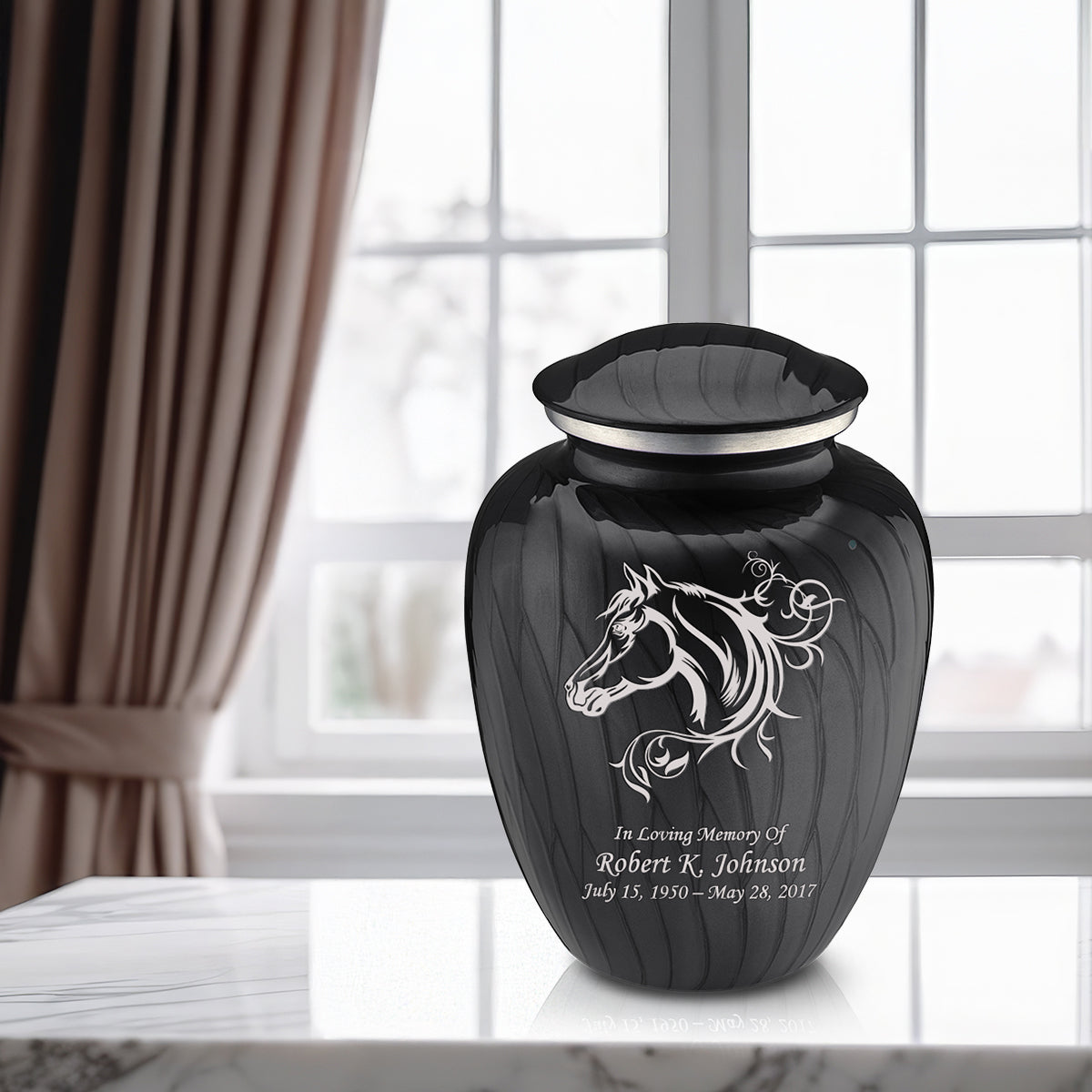 Adult Embrace Pearl Black Horse Cremation Urn