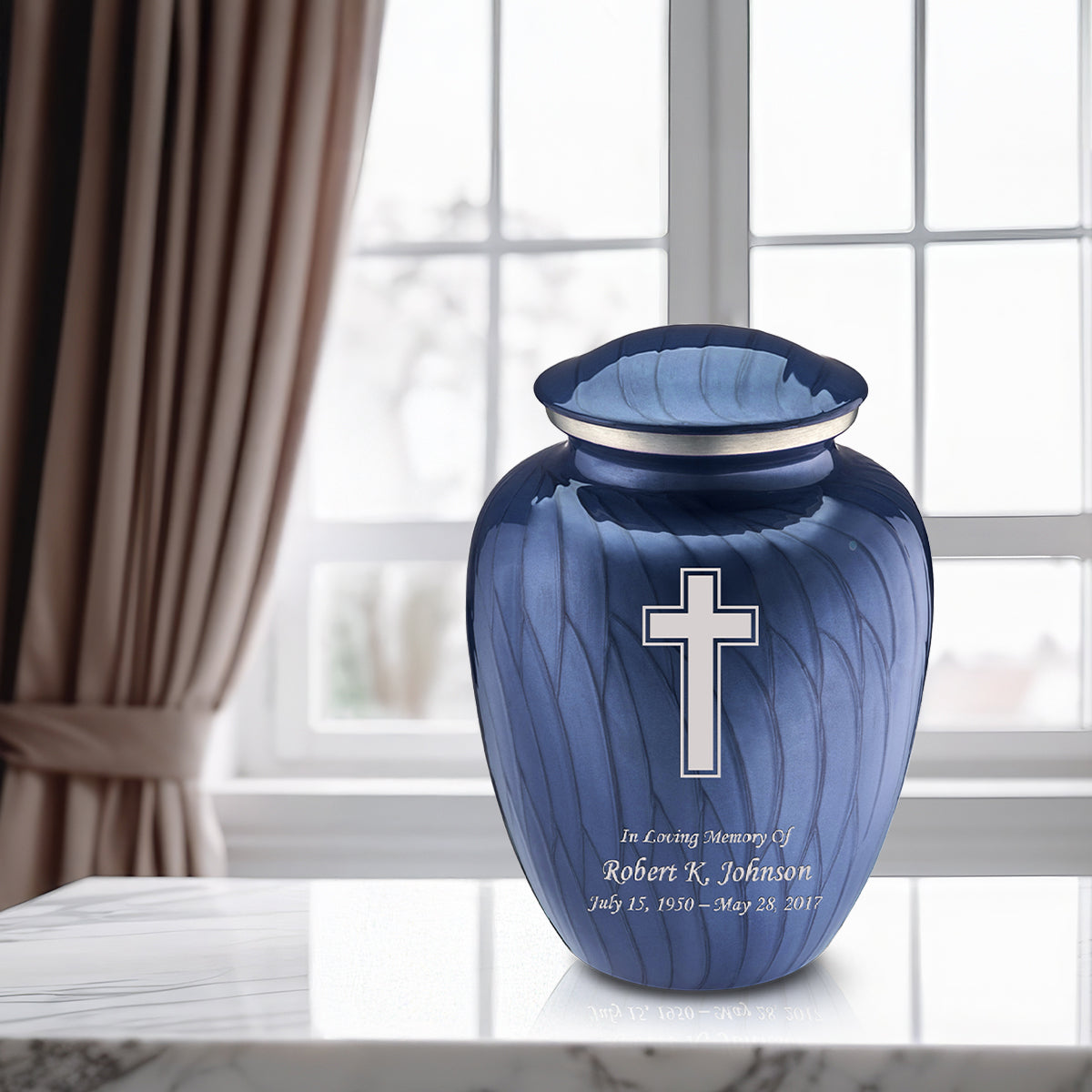 Adult Embrace Pearl Cobalt Blue Simple Cross Cremation Urn