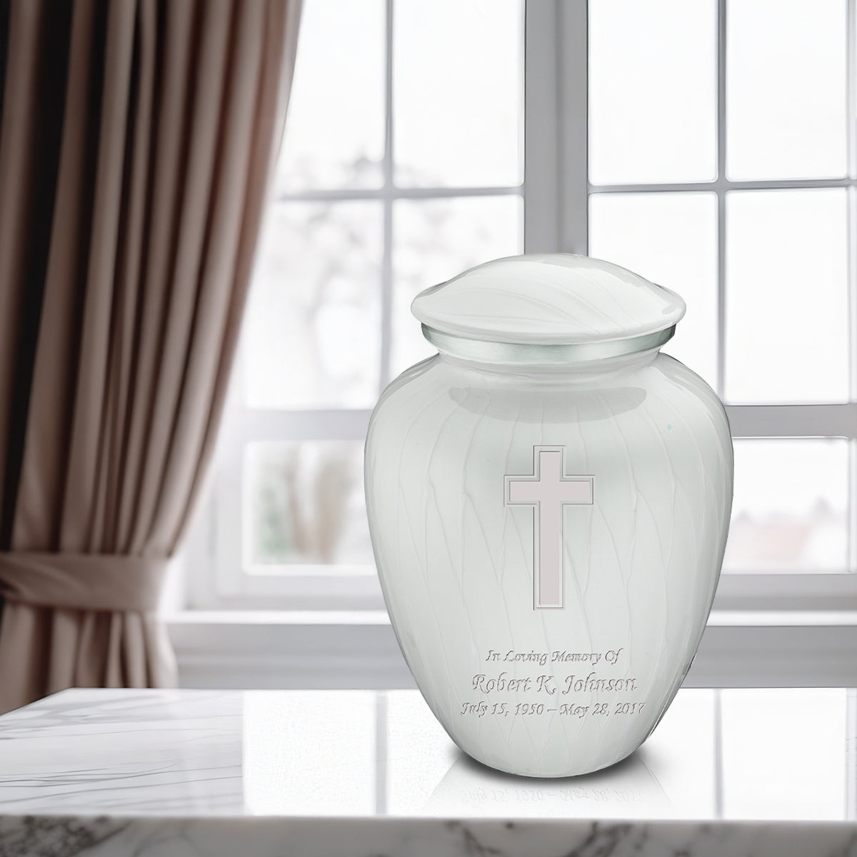 Adult Embrace Pearl White Simple Cross Cremation Urn