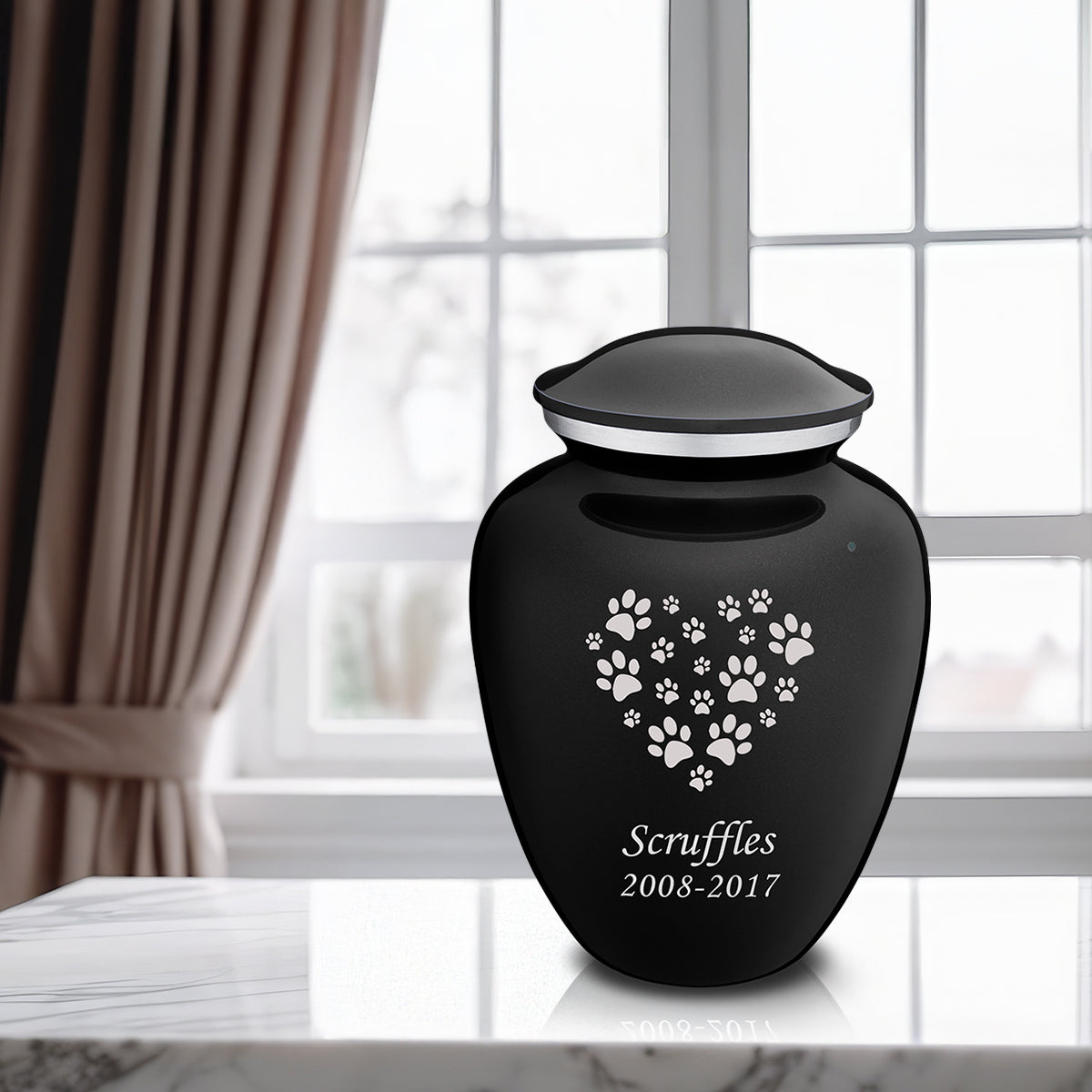 Large Embrace Black Heart Paws Pet Cremation Urn
