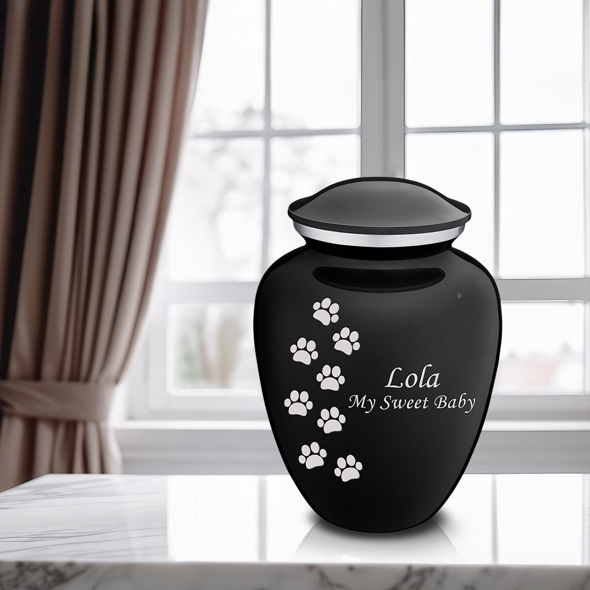 Large Embrace Black Walking Paws Pet Cremation Urn