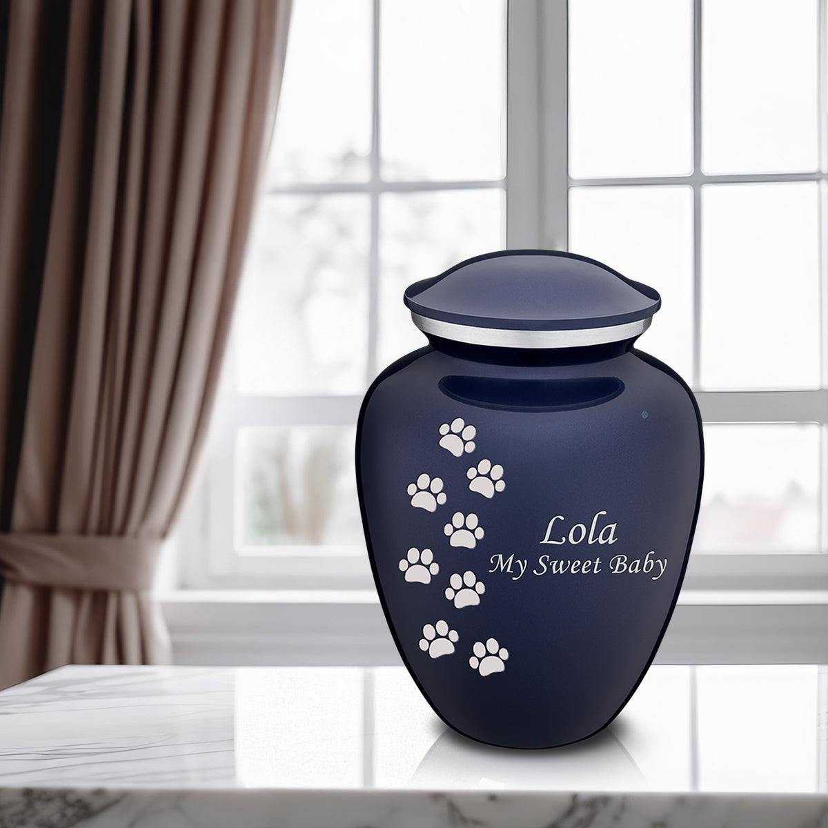 Medium Embrace Cobalt Blue Walking Paws Pet Cremation Urn