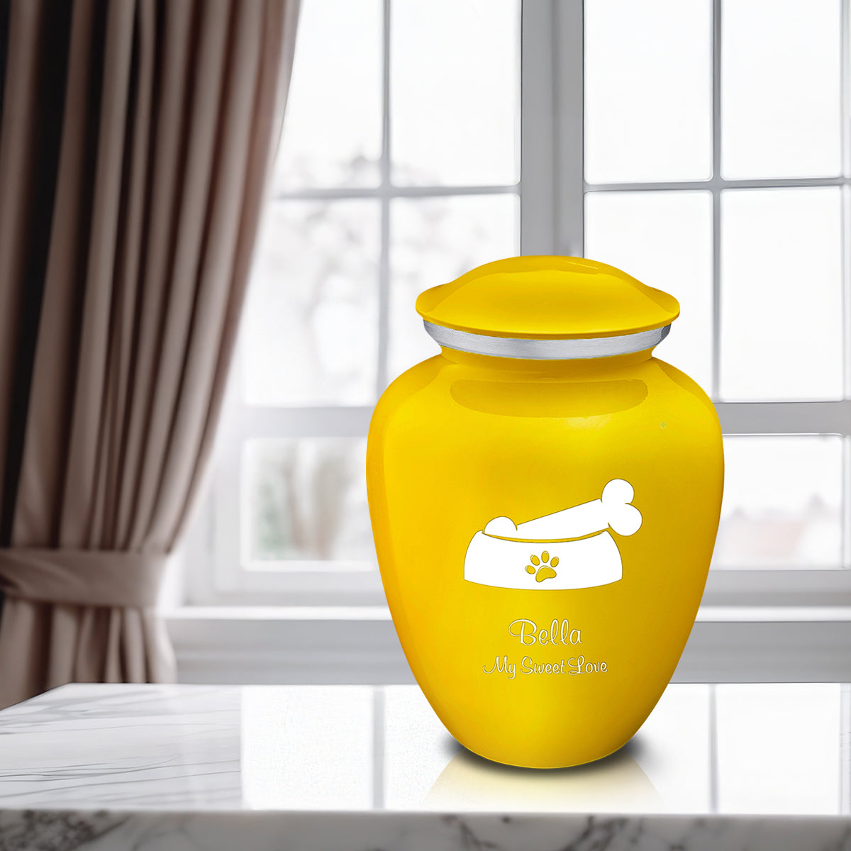 Large Embrace Yellow Pet Dog Bone Cremation Urn