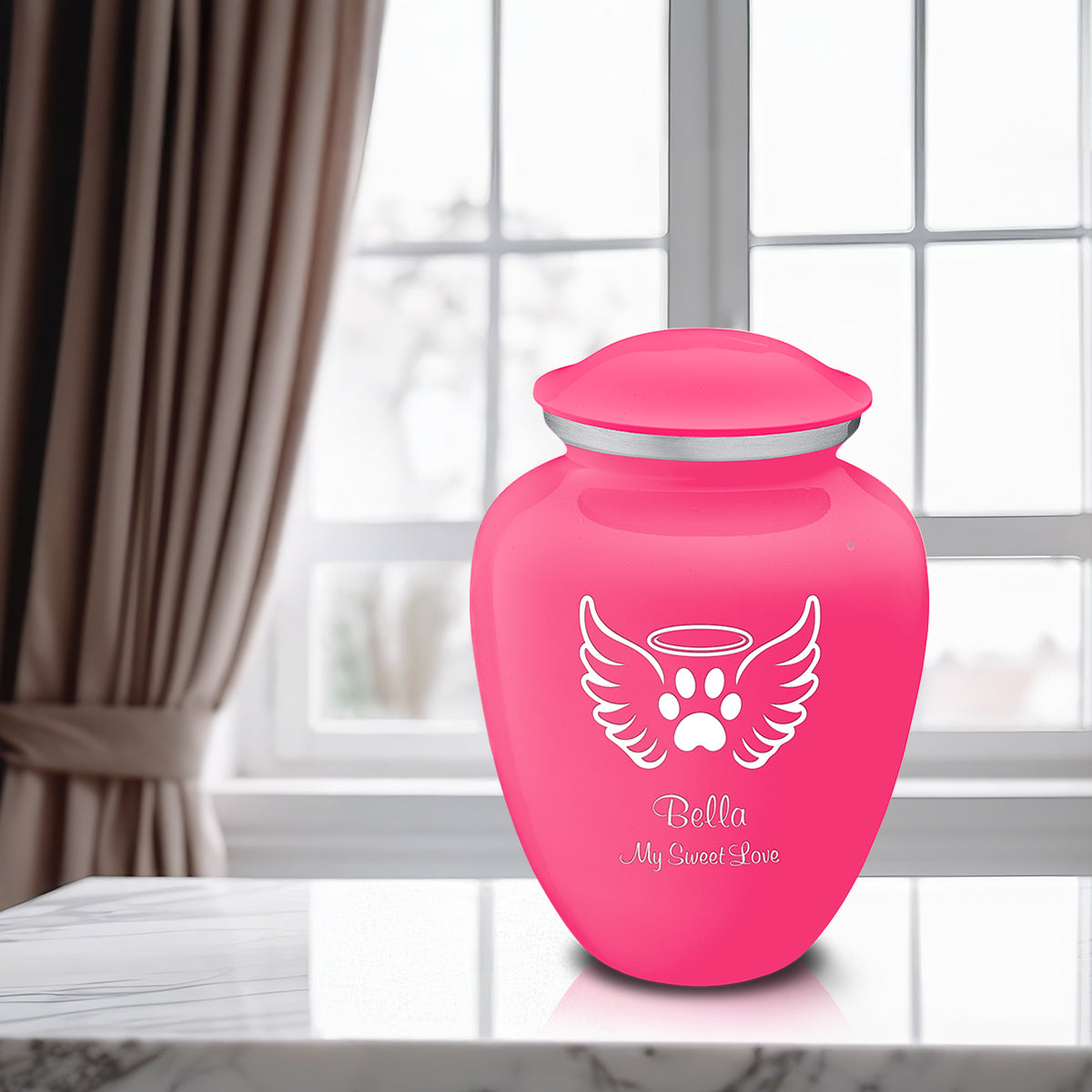 Large Embrace Bright Pink Pet Angel Wings Cremation Urn
