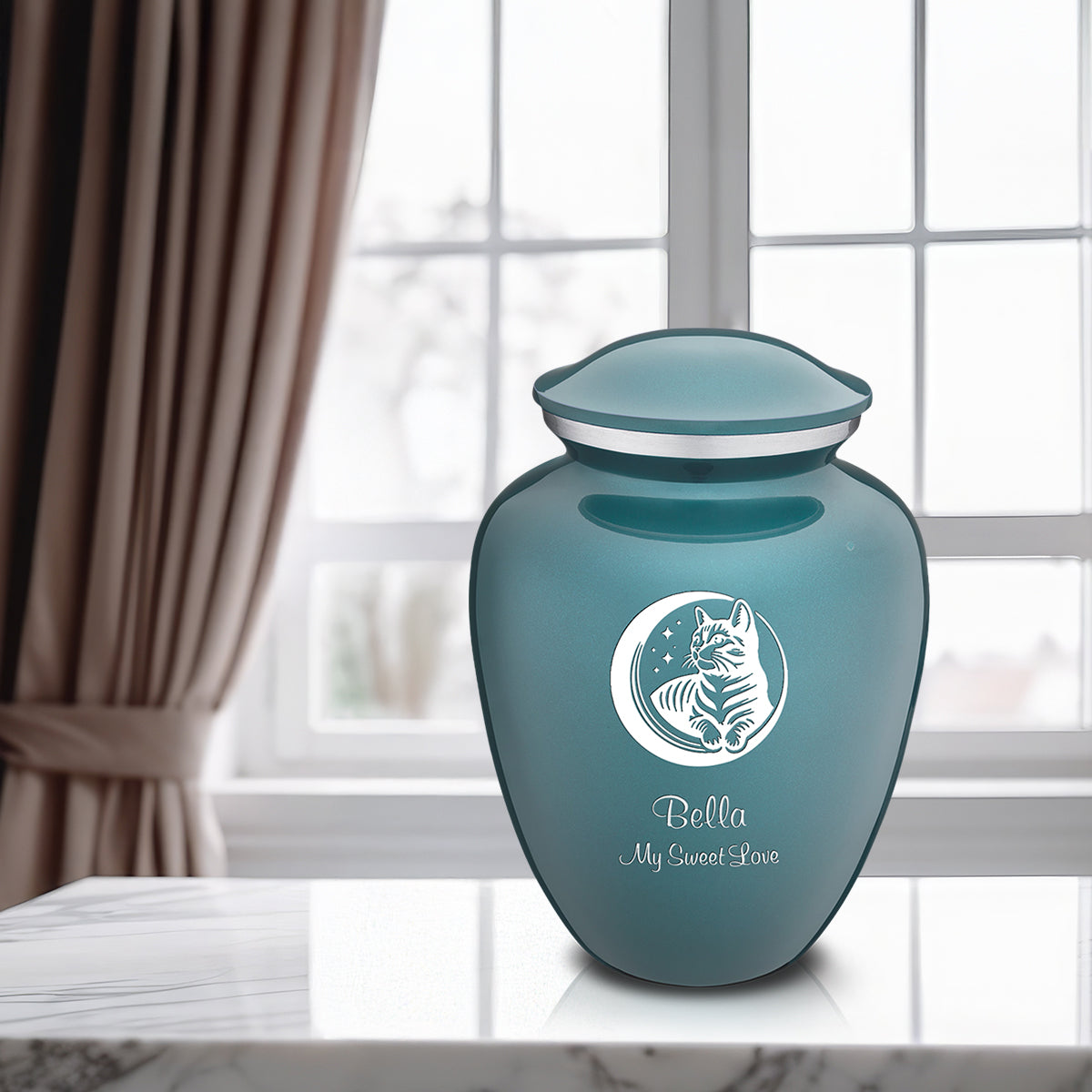Large Embrace Teal Pet Cute Cat Cremation Urn