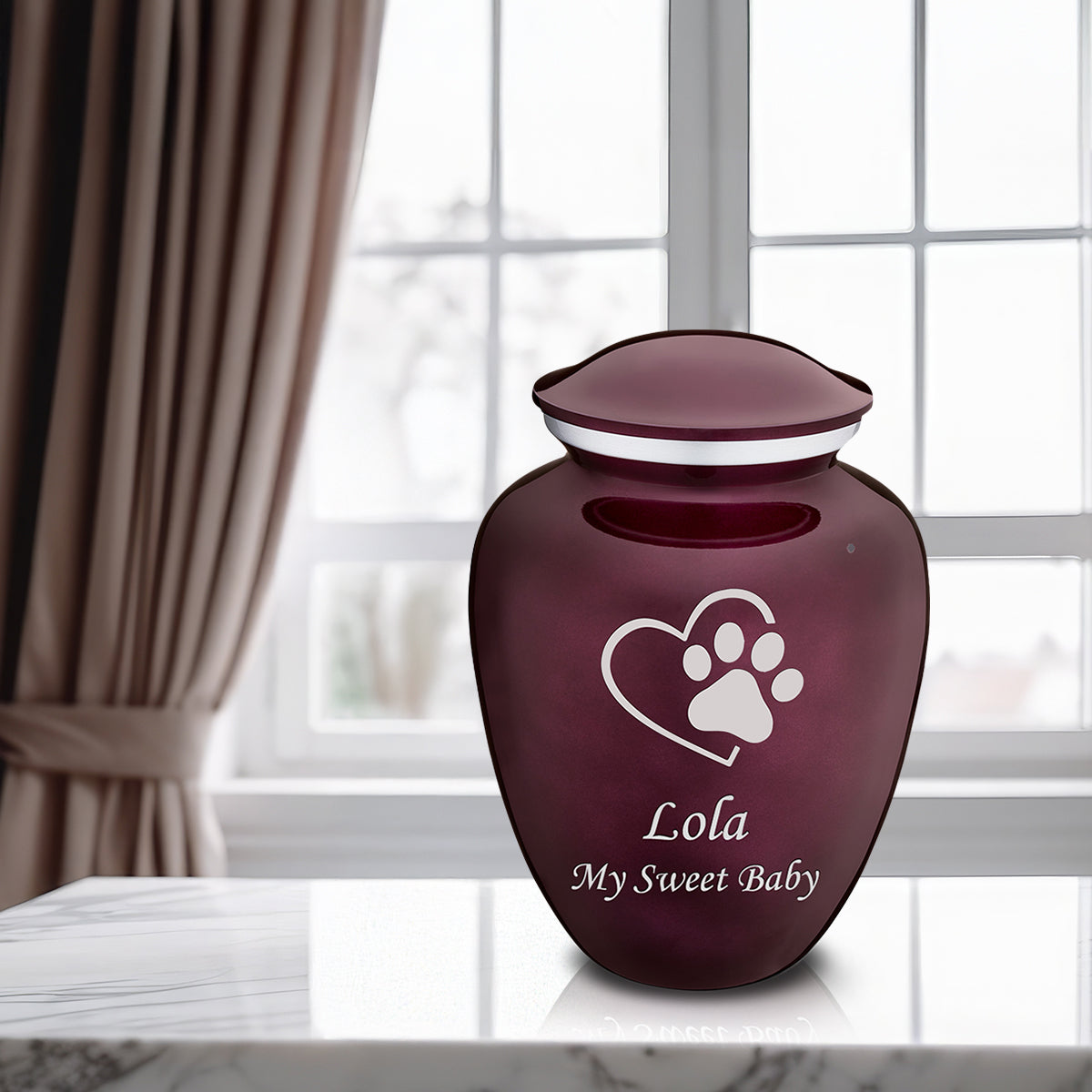 Large Embrace Cherry Purple Single Paw Heart Pet Cremation Urn