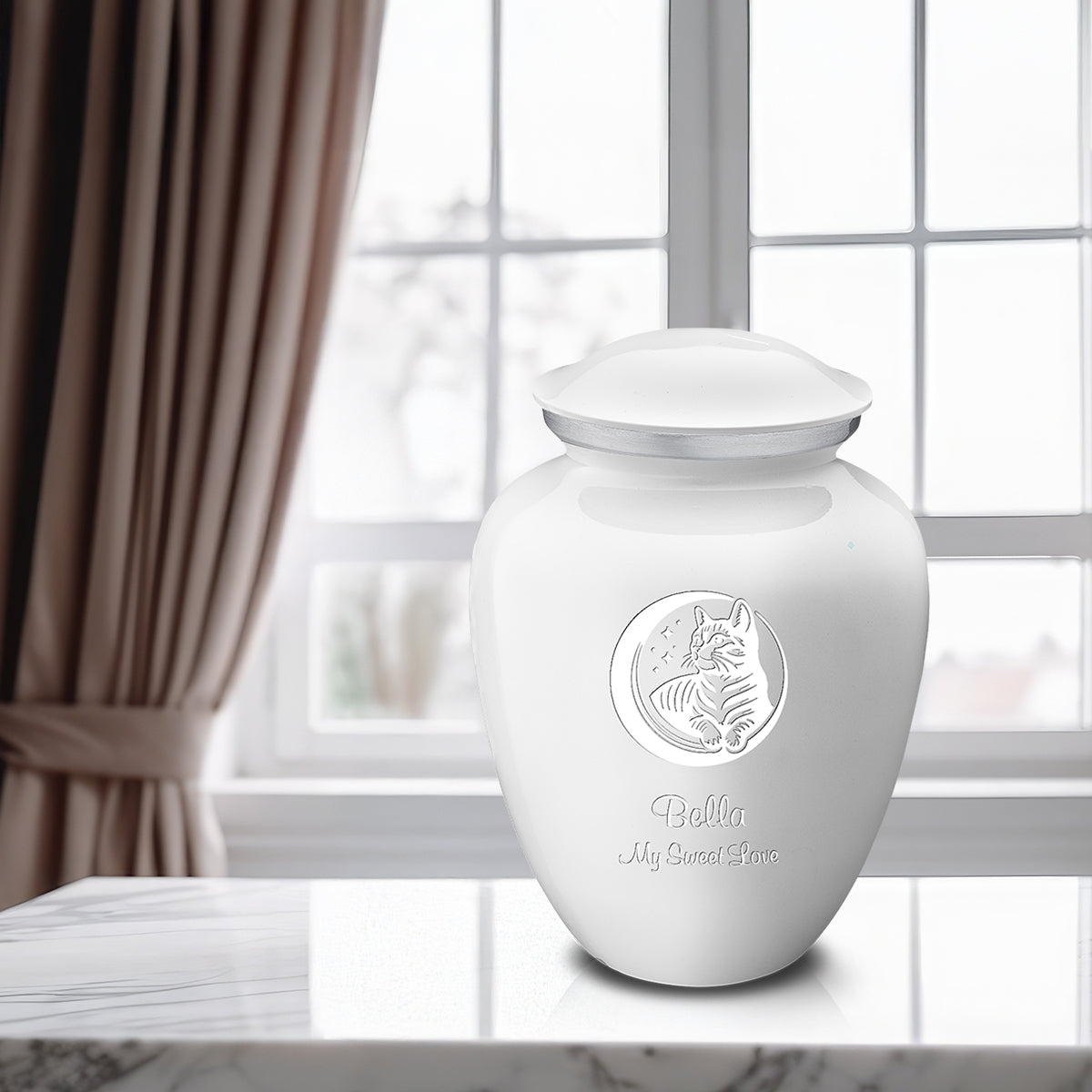 Large Embrace White Pet Cute Cat Cremation Urn