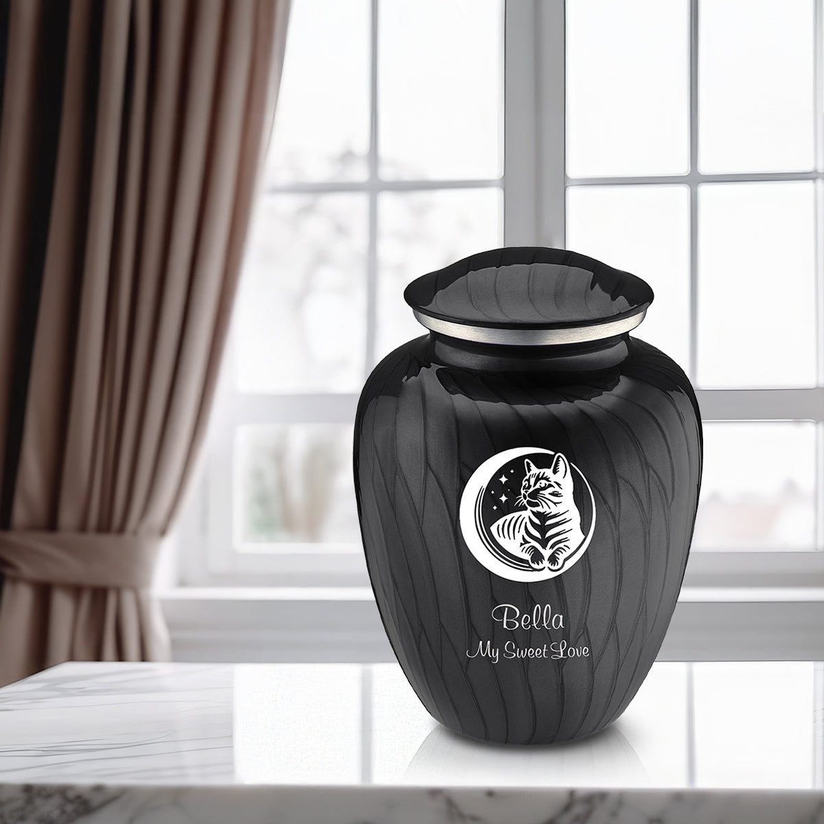 Large Embrace Pearl Black Pet Cute Cat Cremation Urn